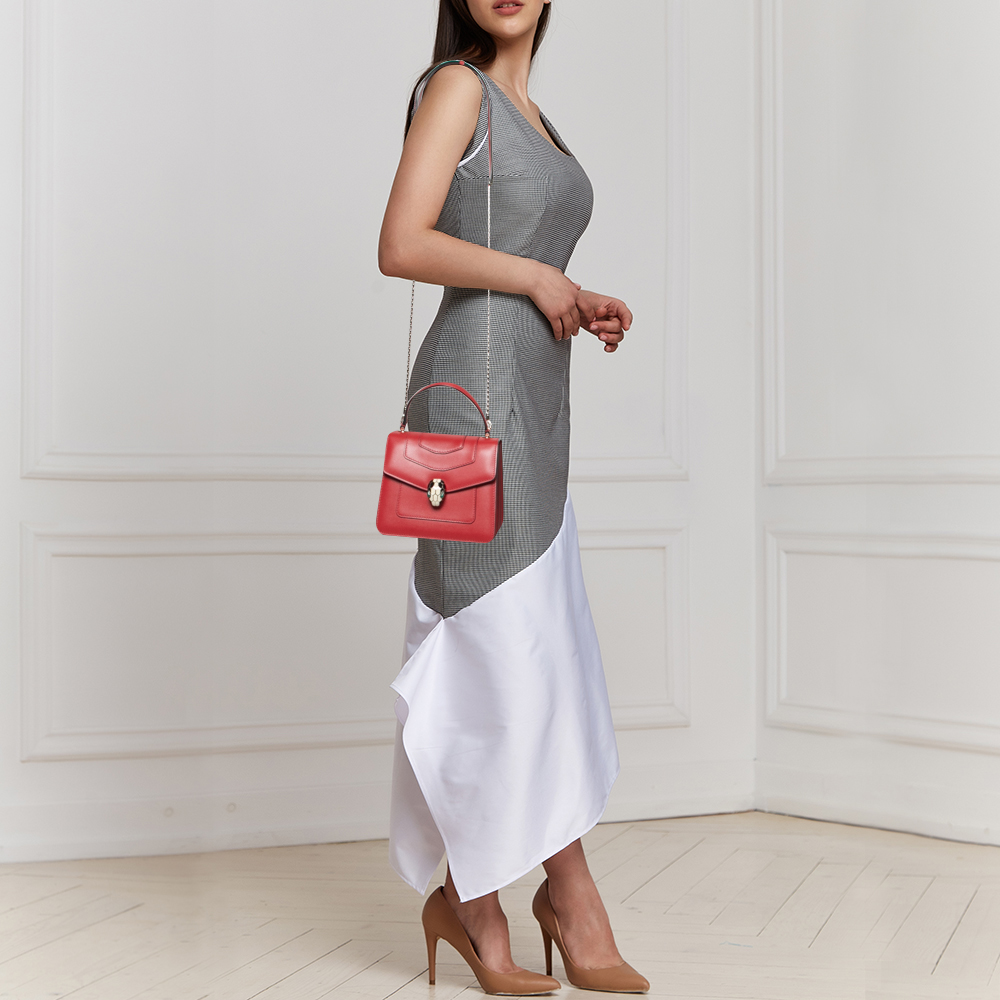 

Bvlgari Red Leather Serpenti Forever Top Handle Bag