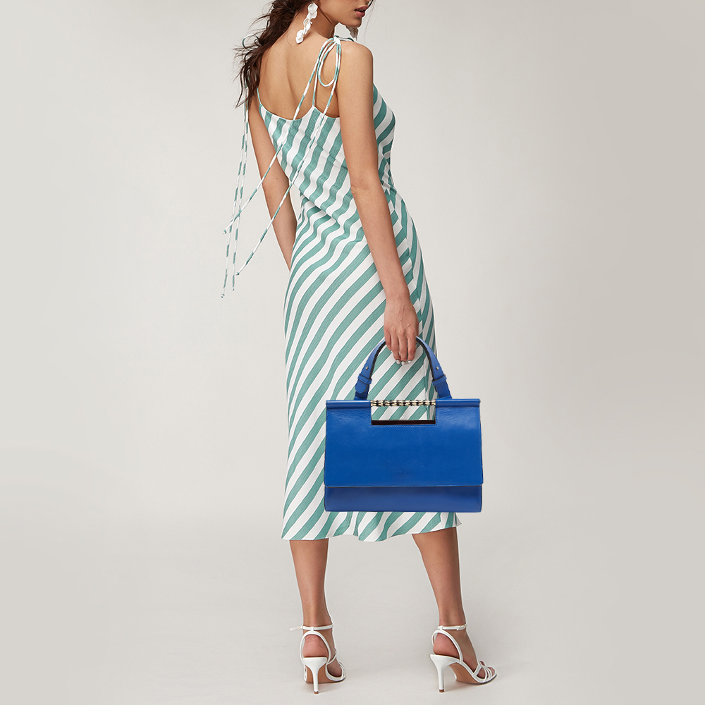 

Bvlgari Blue Leather Small Serpenti Scaglie Flap Top Handle Bag