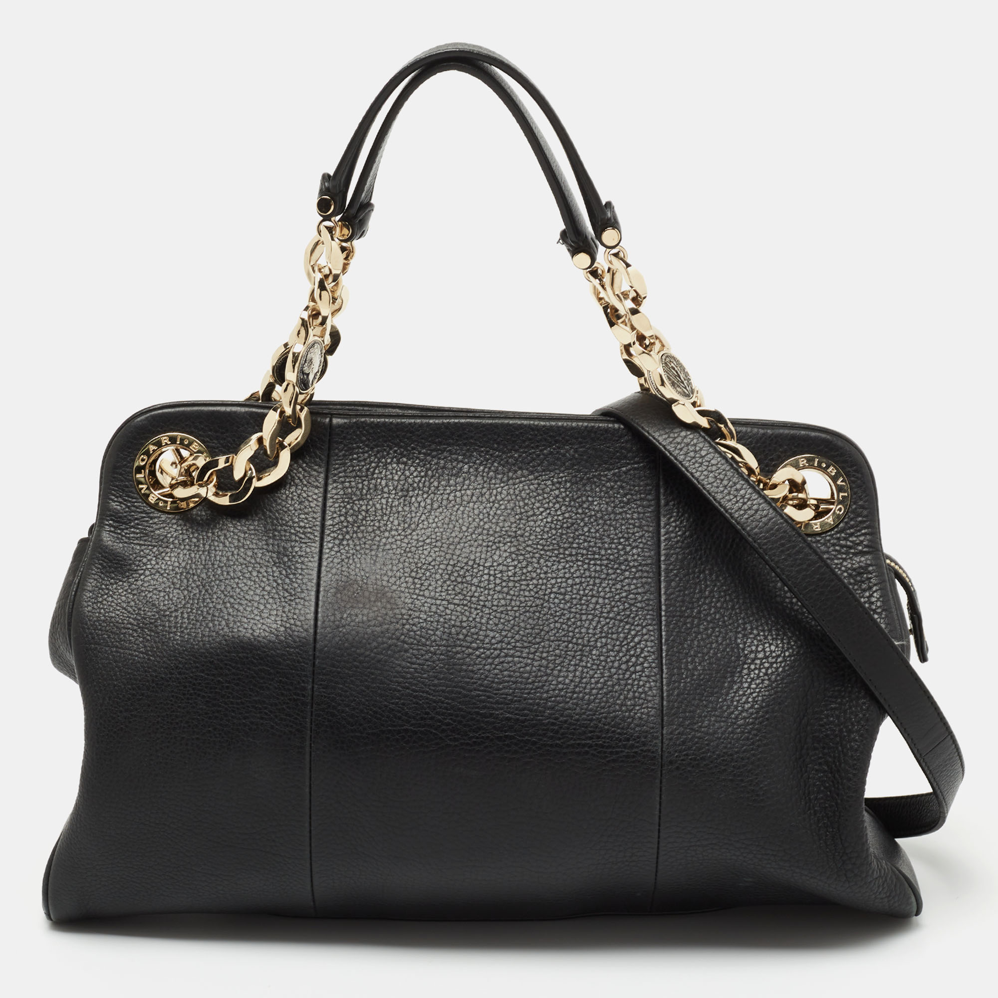 Pre Owned Bvlgari Black Leather Chain Tote