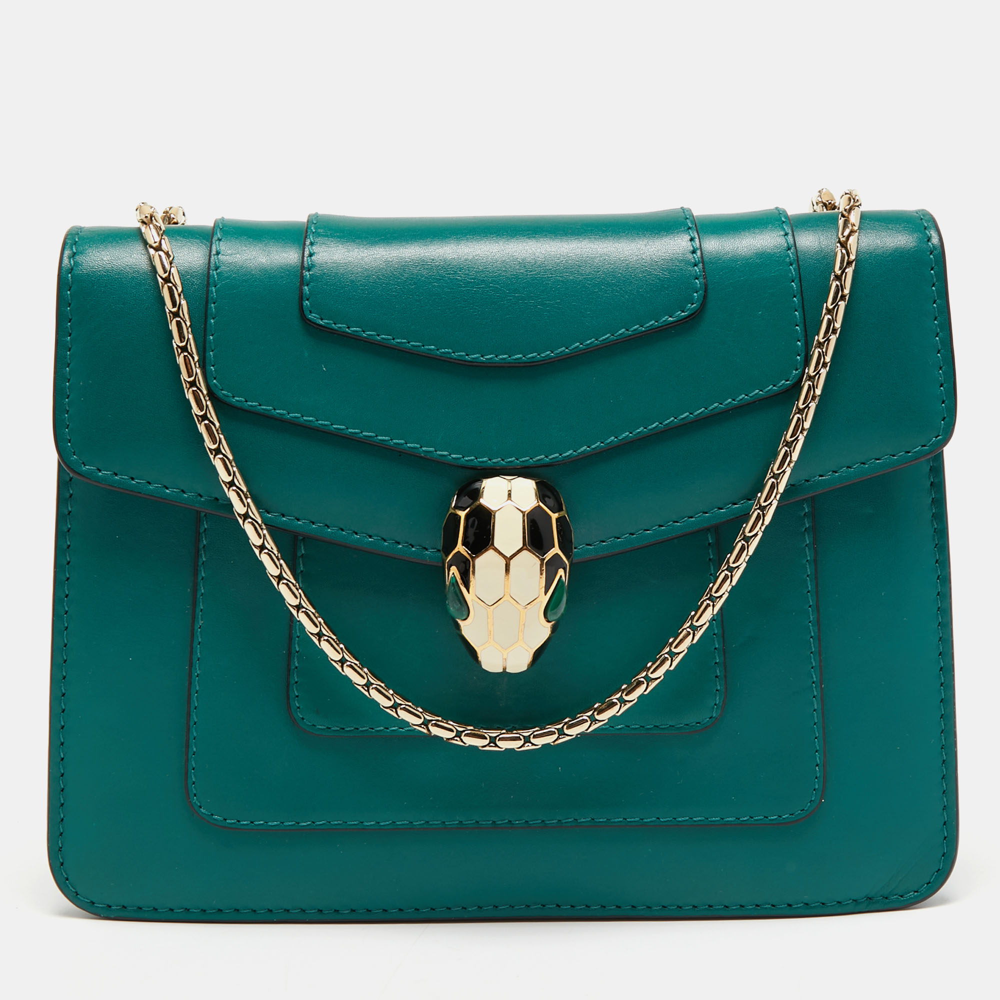 Bvlgari Dark Green Leather Small Serpenti Forever Shoulder Bag