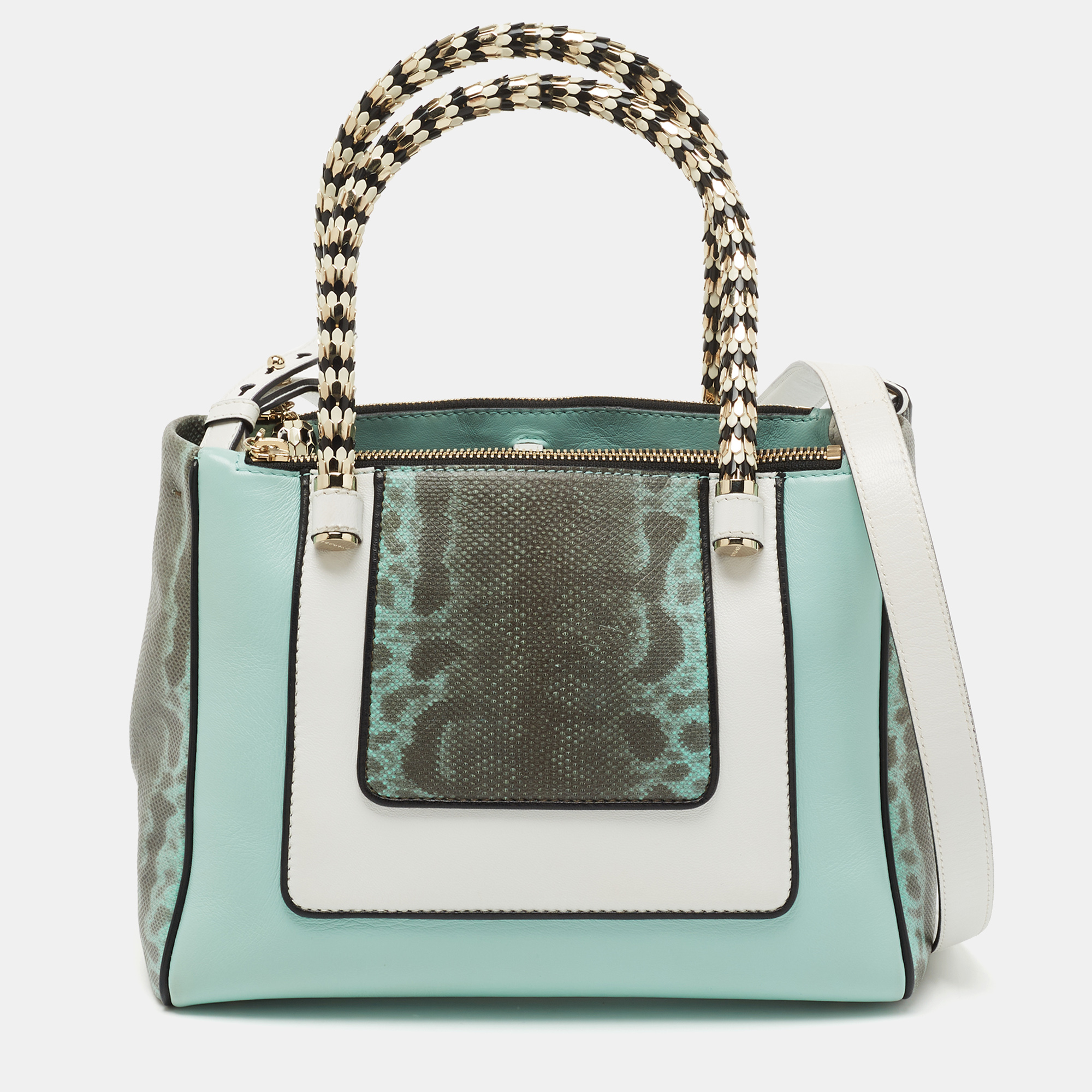 Bvlgari Blue/White Karung Leather Serpenti Tote