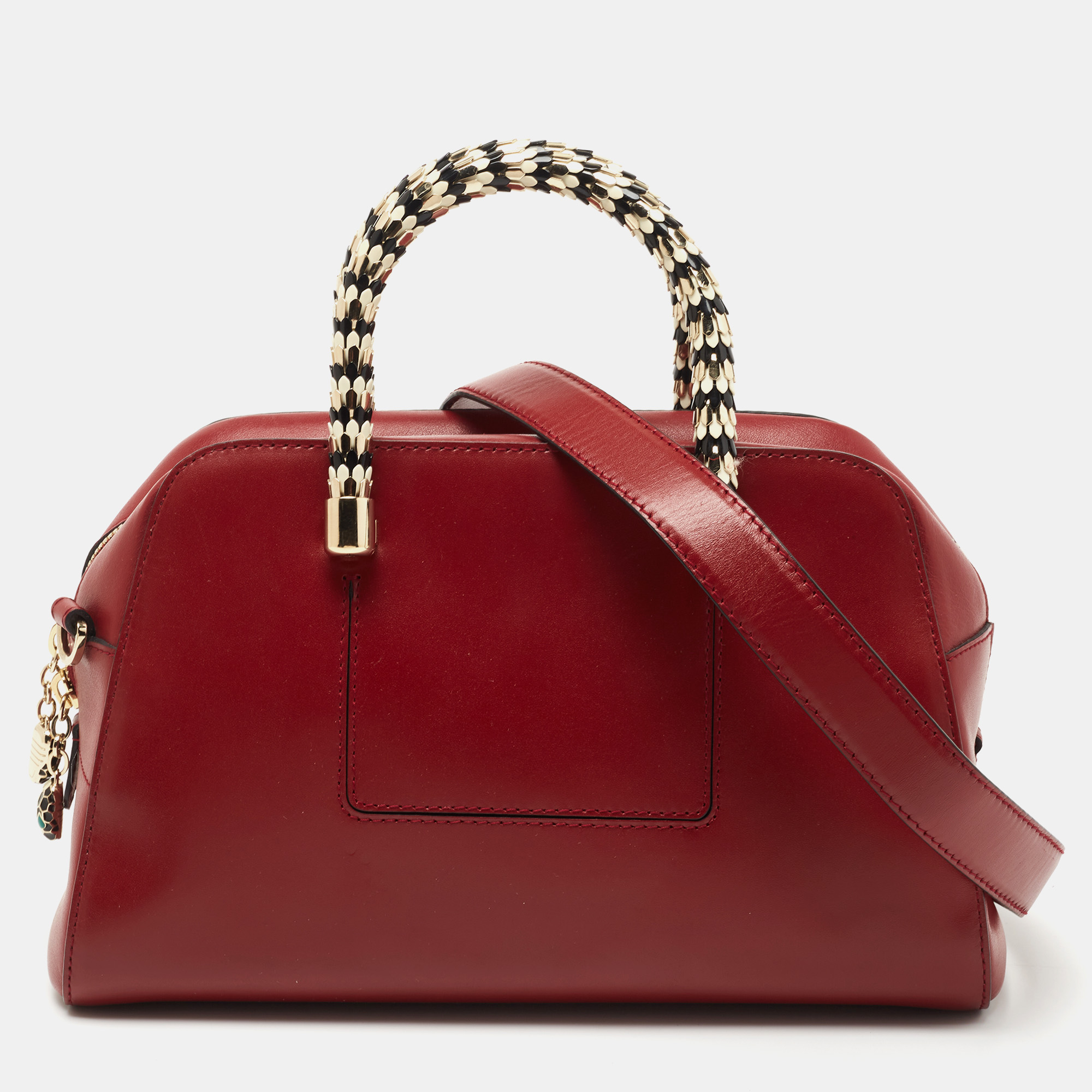 Bvlgari Red Leather Serpenti Scaglie Boston Bag