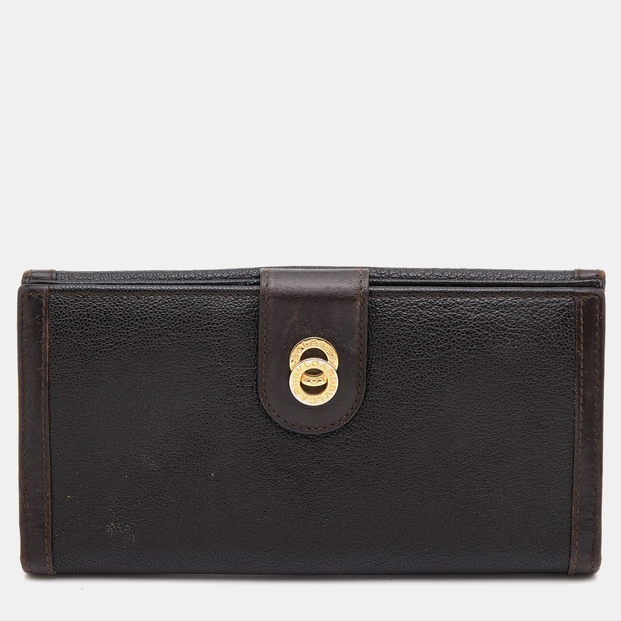 Pre-owned Bvlgari Dark Brown Leather Flap Continental Wallet