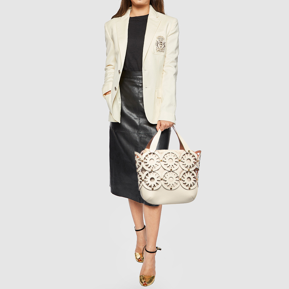 

Bvlgari Off White Leather Cut Out Bucket Bag