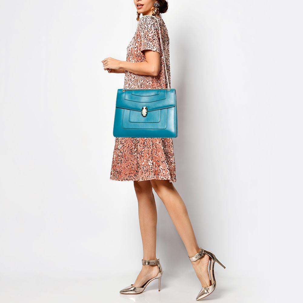 

Bvlgari Turquoise Blue Leather  Serpenti Forever Shoulder Bag