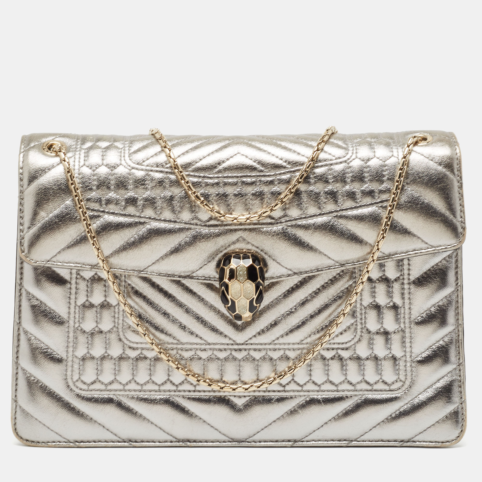 Pre Owned Bvlgari Gold Quilted Scaglie Leather Medium Serpenti Forever Shoulder Bag