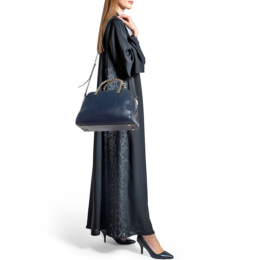 

Bvlgari Blue Leather Serpenti Scaglie Bowler Bag