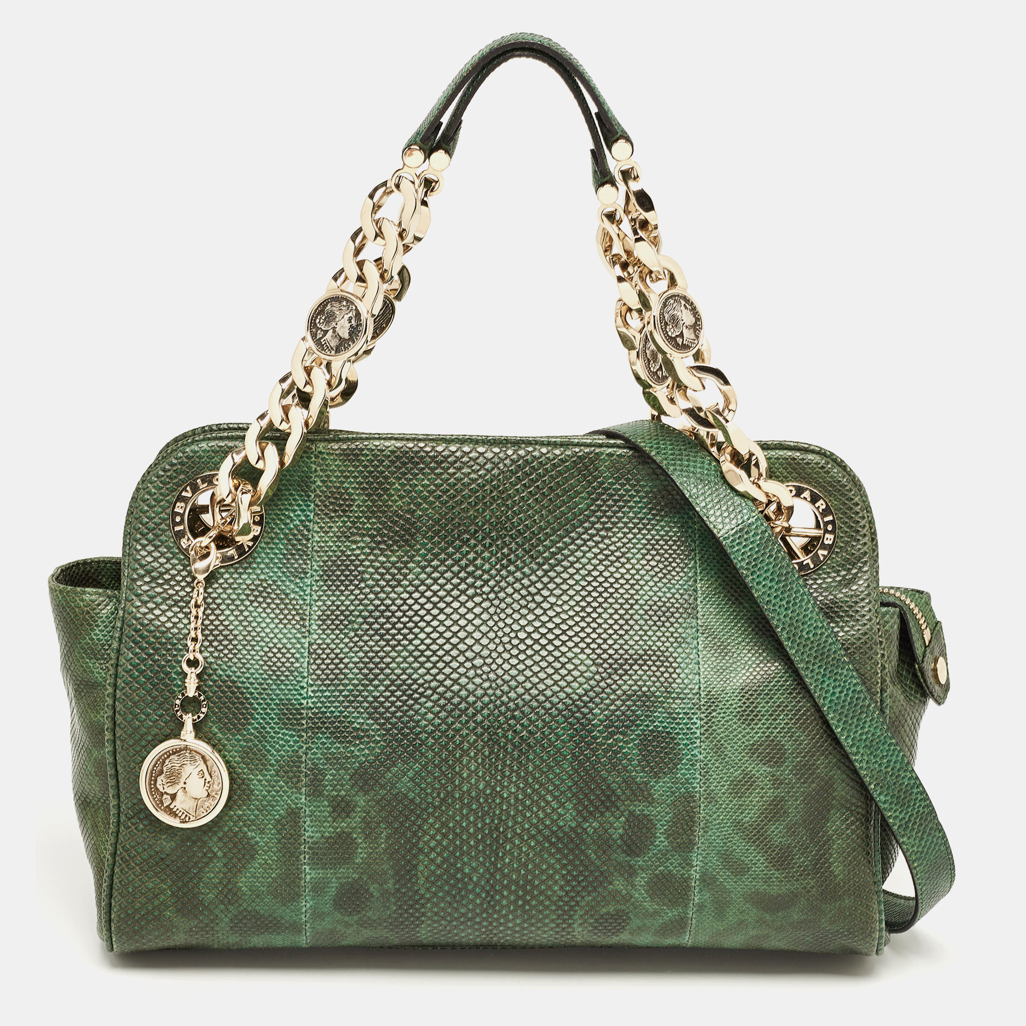 

Bvlgari Green/Black Karung Leather Monete Chain Bag