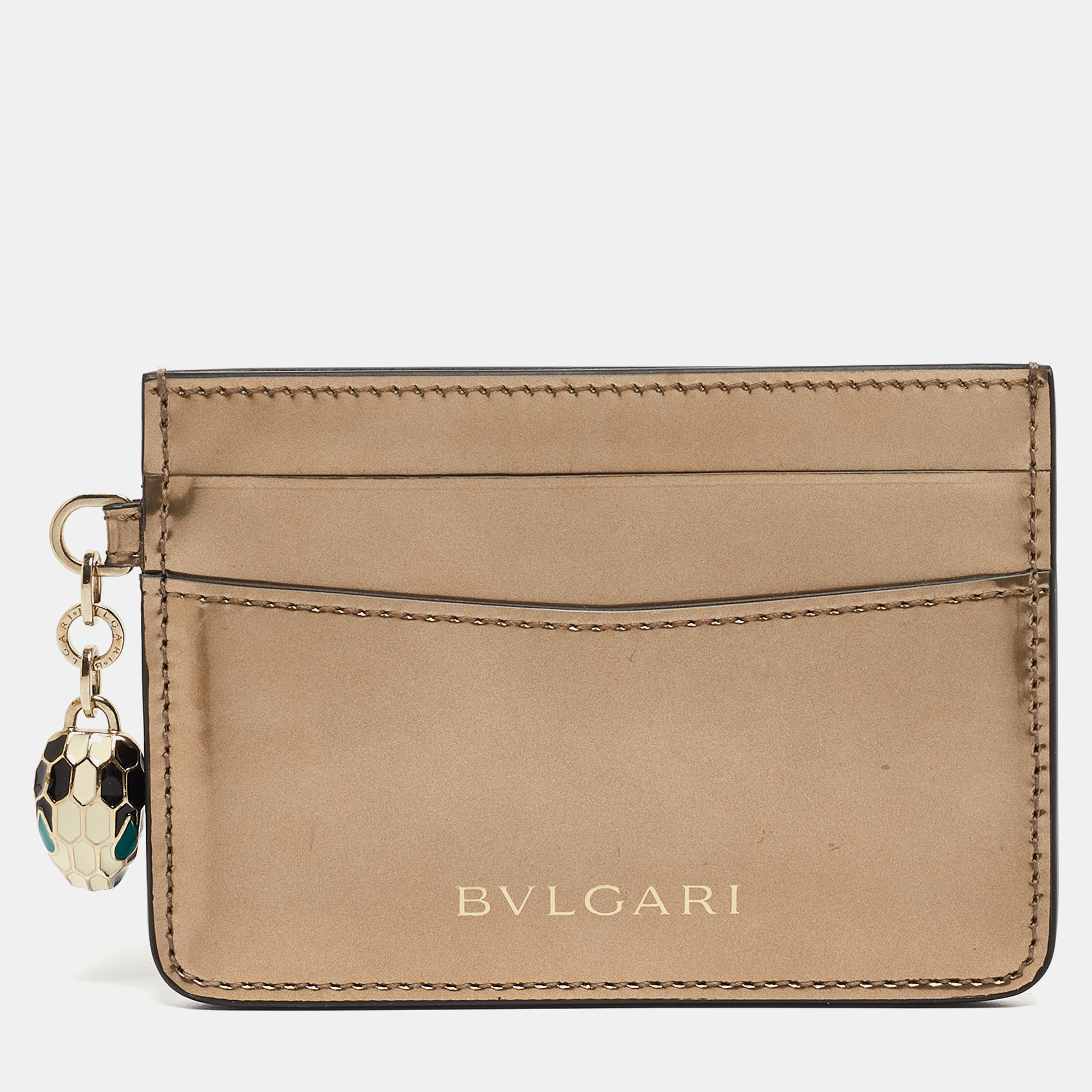 Pre Owned Bvlgari Metallic Gold Leather Serpenti Forever Card Holder