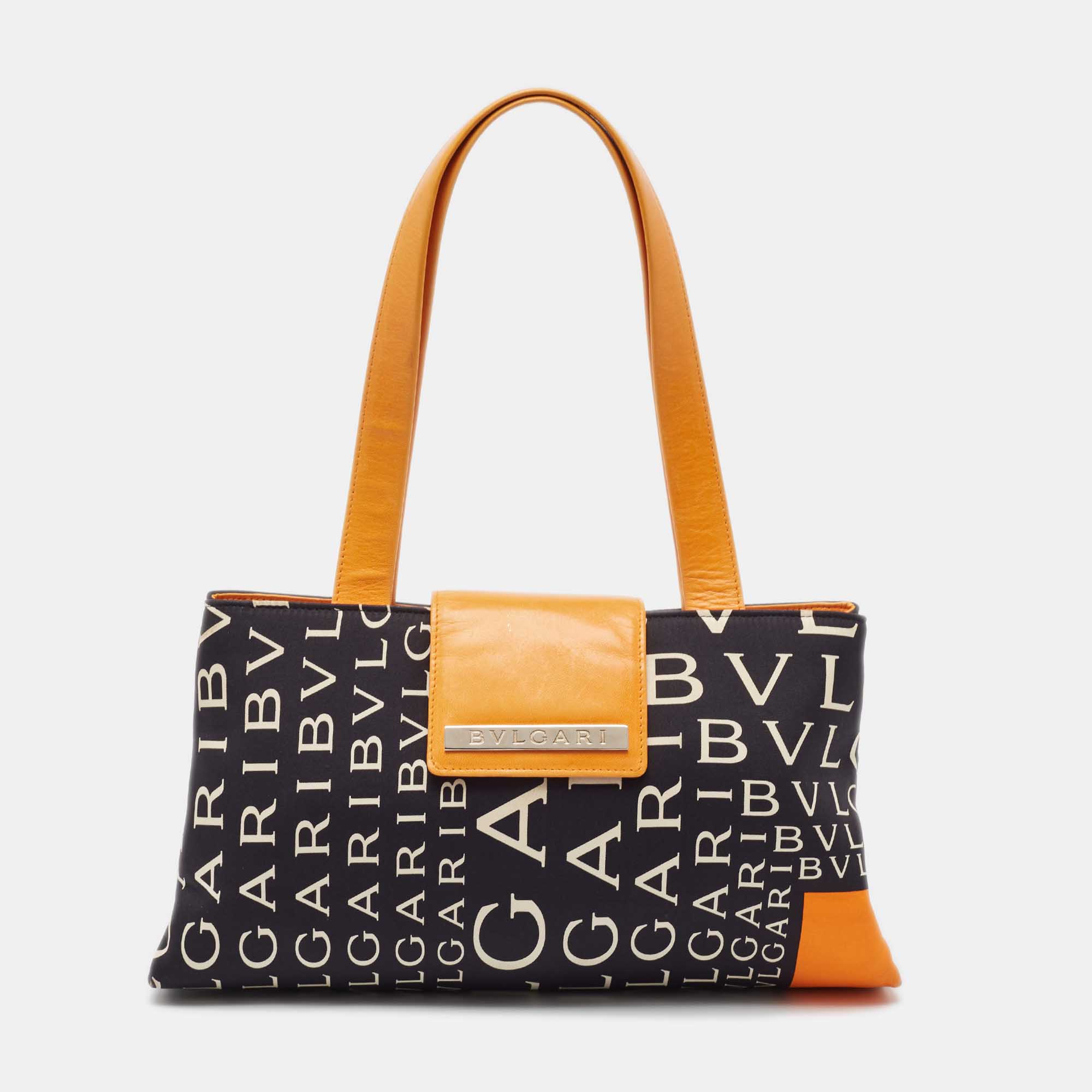 

Bvlgari Black/Orange Printed Fabric and Leather Small Tote