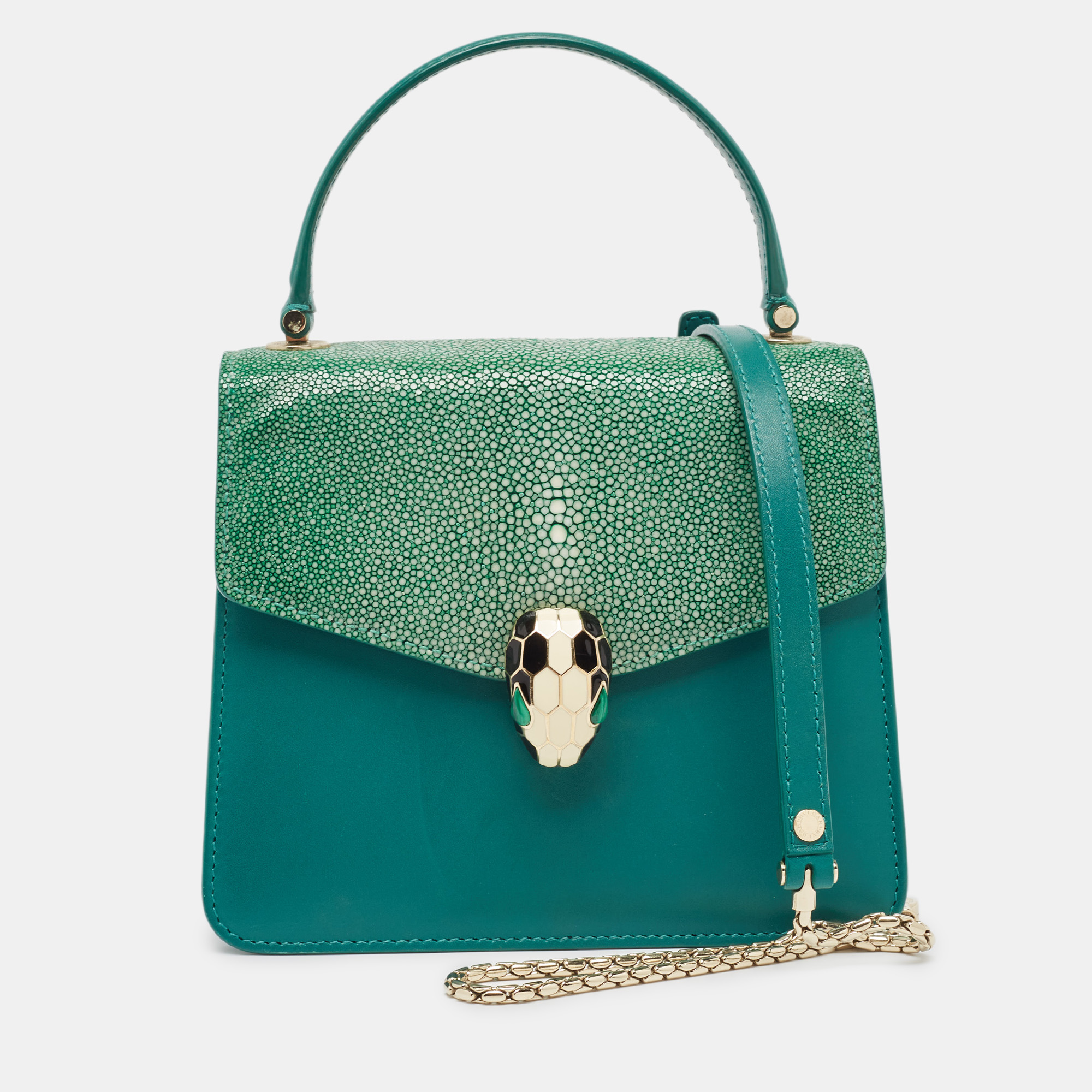 

Bvlgari Green Stingray and Leather  Serpenti Forever Top Handle Bag