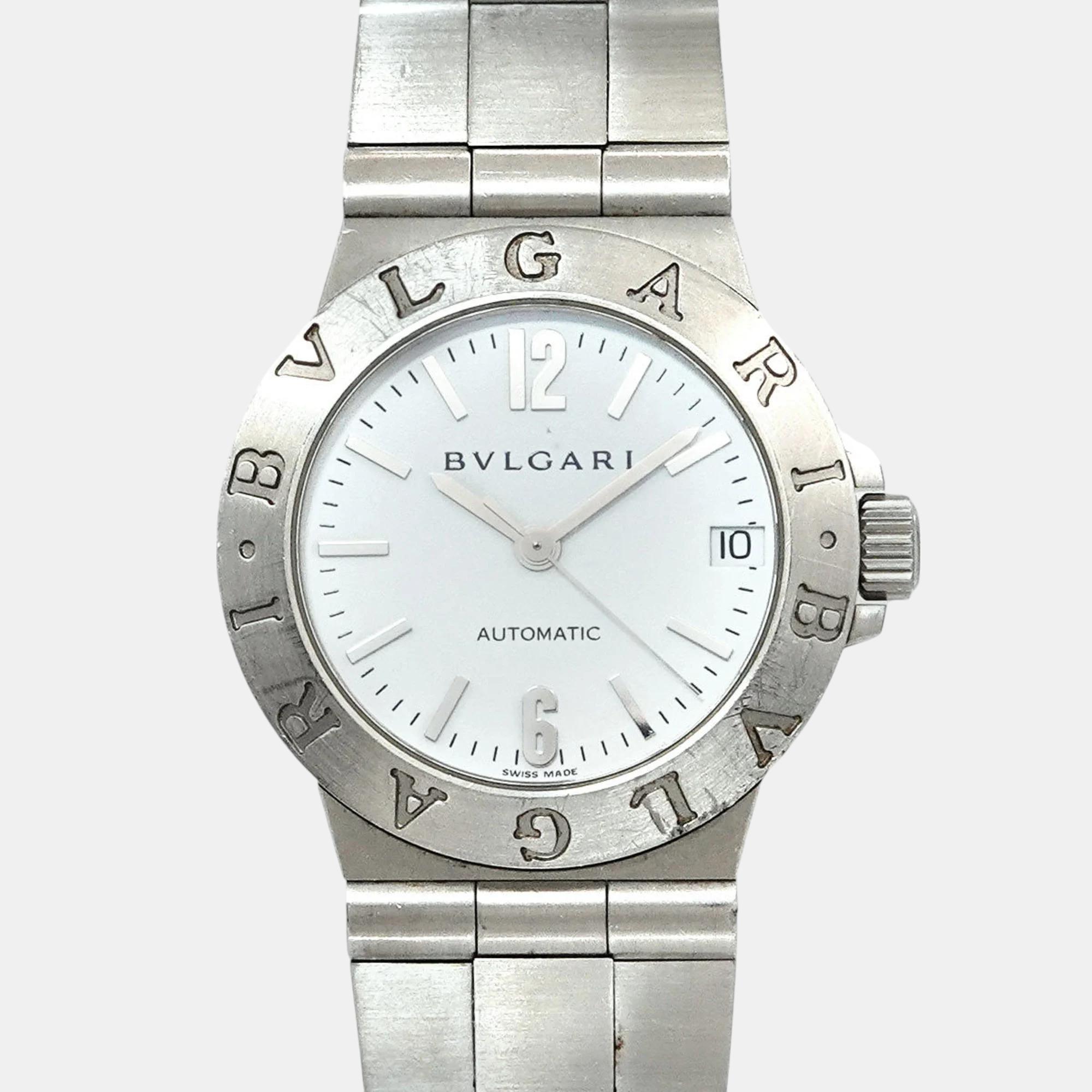 

Bvlgari White Stainless Steel Diagono LCV29S Automatic Women's Wristwatch 29 mm