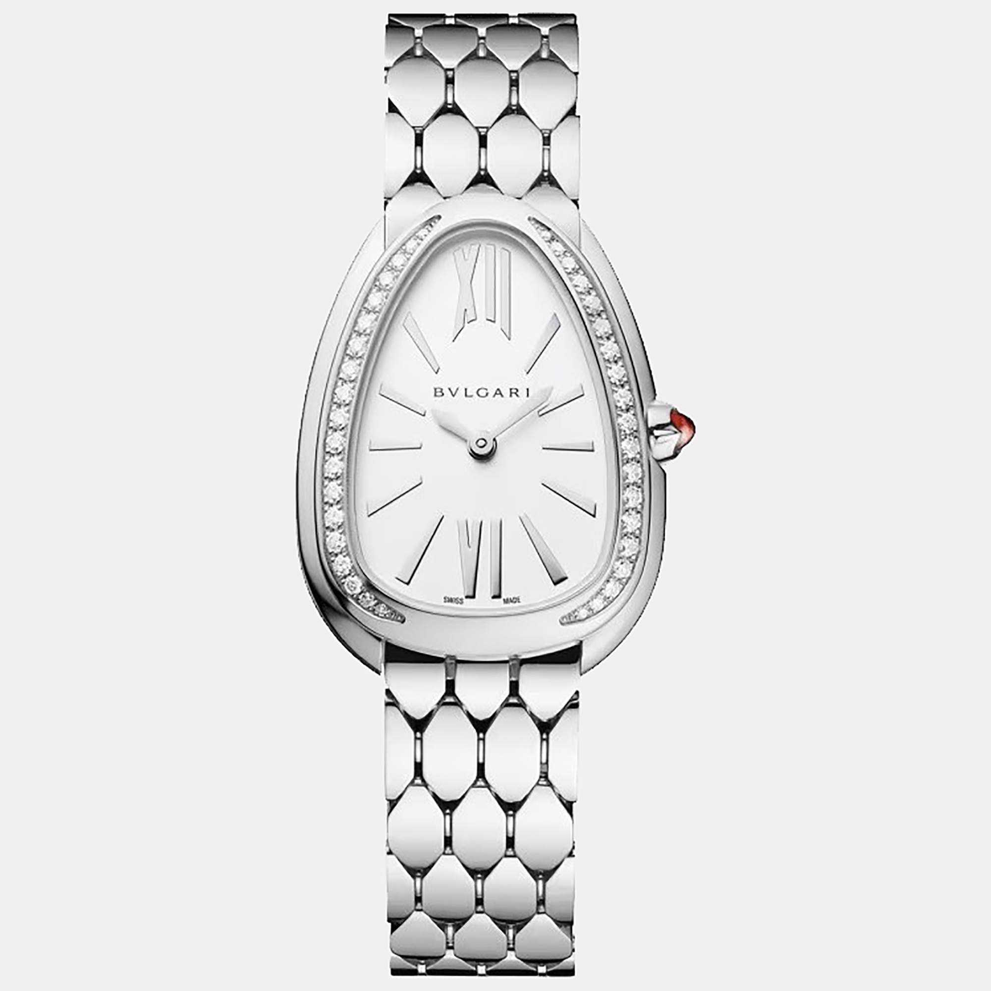 Pre-owned Bvlgari White Stainless Steel Diamond Serpenti Seduttori Women's Wristwatch 35 Mm