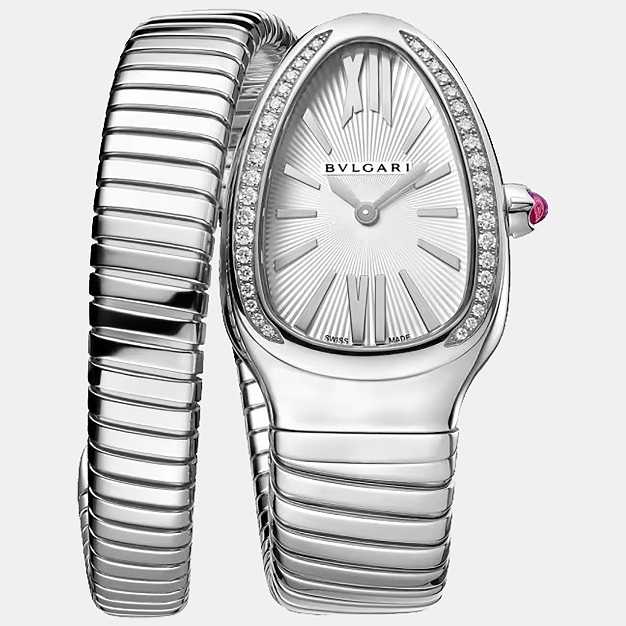 

Bvlgari White Stainless Steel Diamond Serpenti Tubogas Women's Wristwatch 35 mm