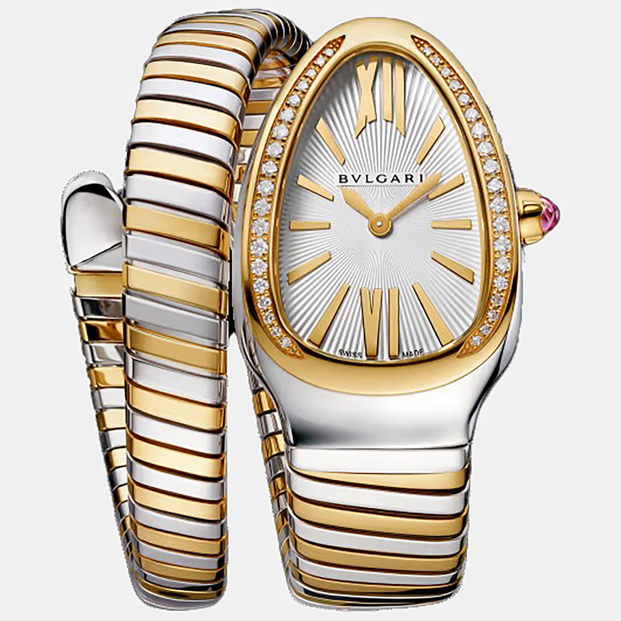 

Bvlgari White 18K Yellow Gold Stainless Steel Diamond Serpenti Tubogas Women's Wristwatch 35 mm