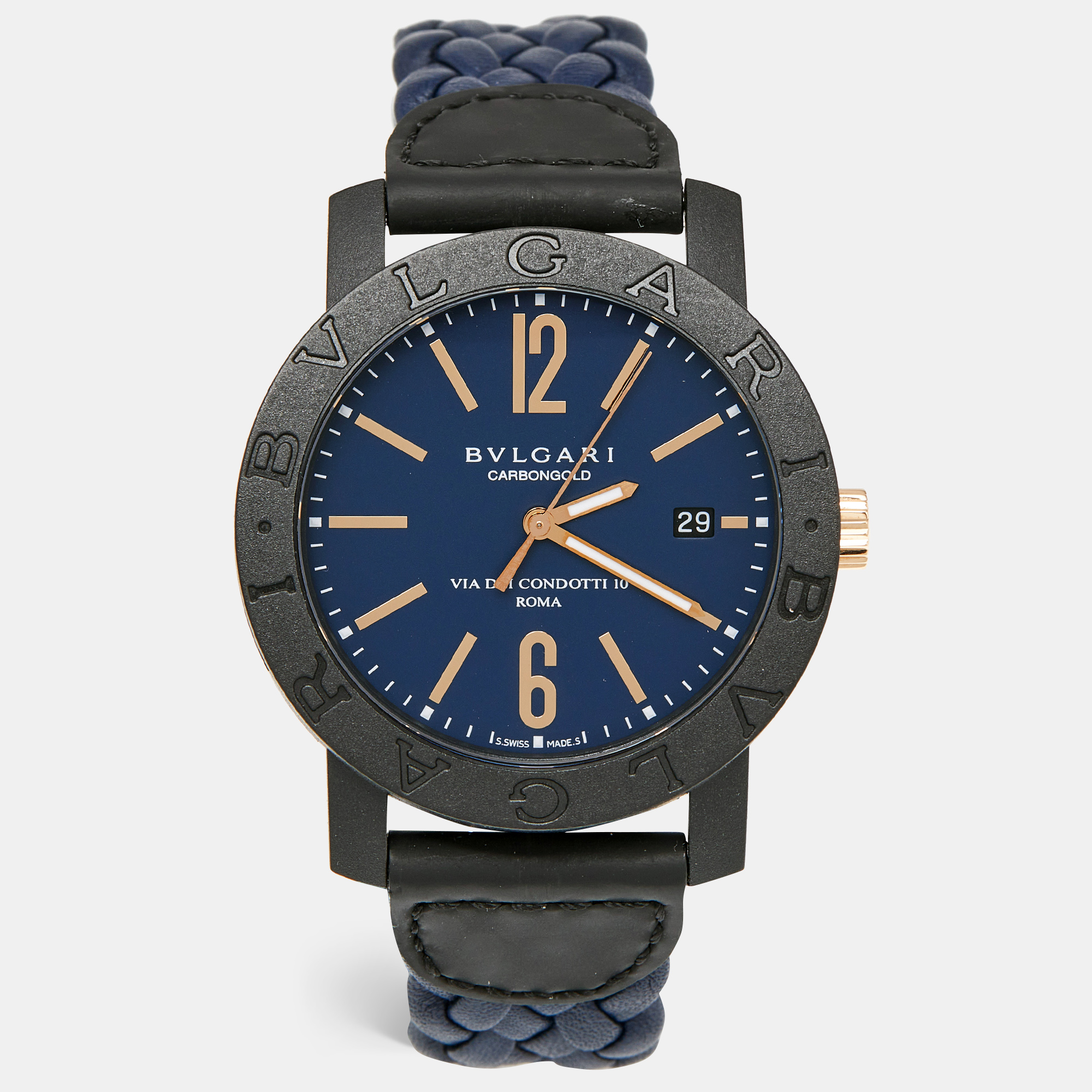 

Bvlgari Navy Blue Carbongold Leather Via Dei Condotti