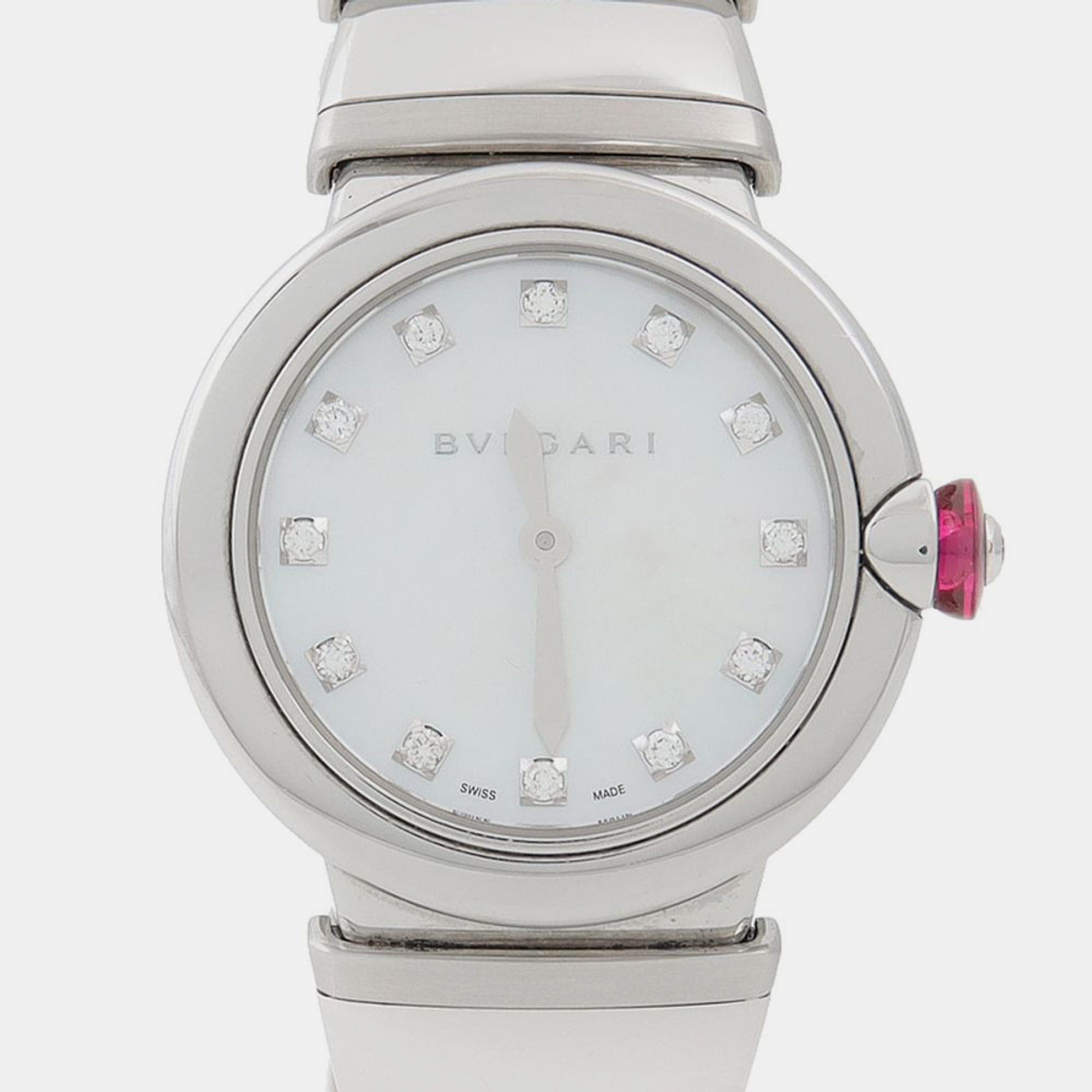 

Bvlgari Lucea 102196 Quartz Mother of Pearl Dial Stainless Steel Diamond Women's Wristwatch, White