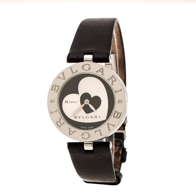 Bvlgari Black Dial With Heart Motif Inlay Stainless Steel B.Zero1 BZ30S Women's Wristwatch 30 mm