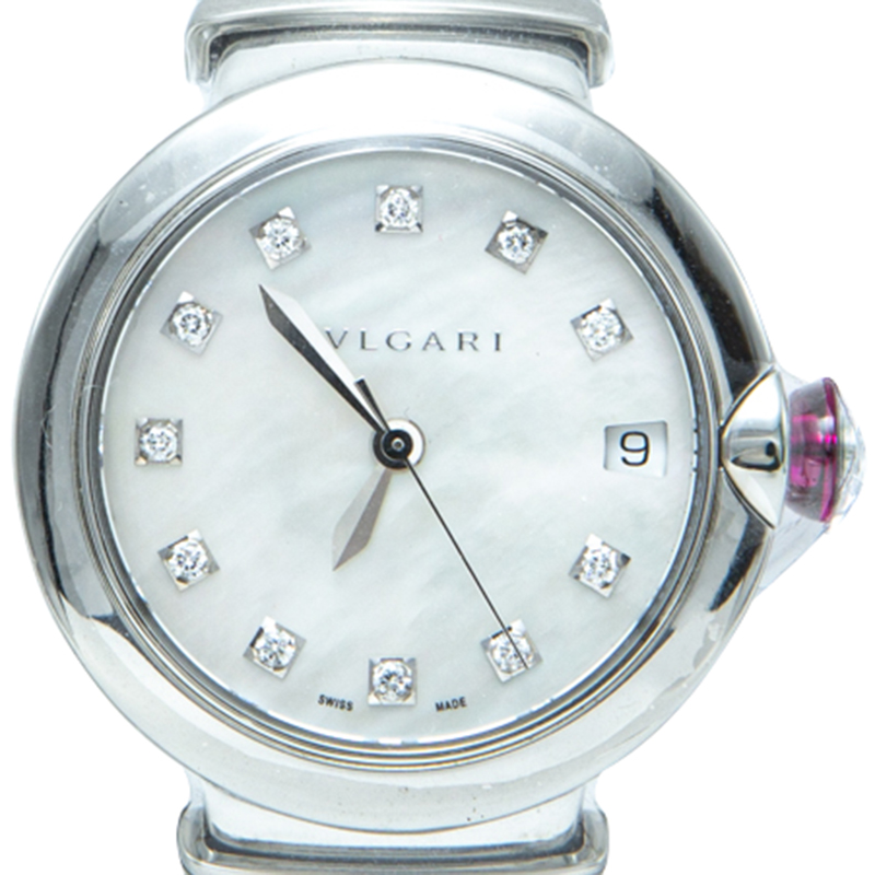 

Bvlgari White Mother Of Pearl & Steel Lvcea Diamond Women's Watch