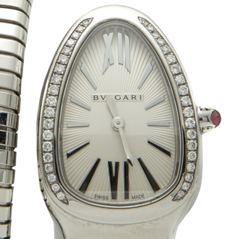 

Bvlgari White Dial Stainless Steel Diamond Bezel Serpenti Women'S Watch