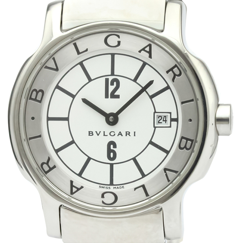 

Bvlgari White Stainless Steel and Leather Solotempo ST29S Women's Wristwatch