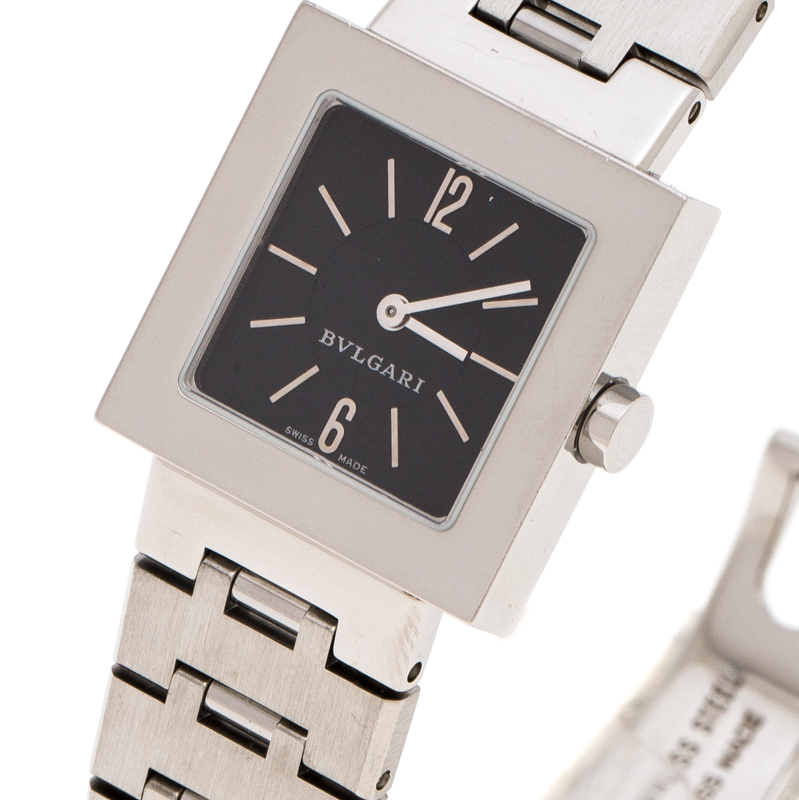 

Bvlgari Black Stainless Steel Quadrato SQ22SS Women's Wristwatch 22 MM, Silver