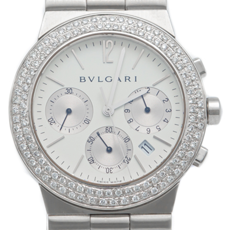 

Bvlgari White Diagono Stainless Steel Chronograph Diamond Bezel Watch