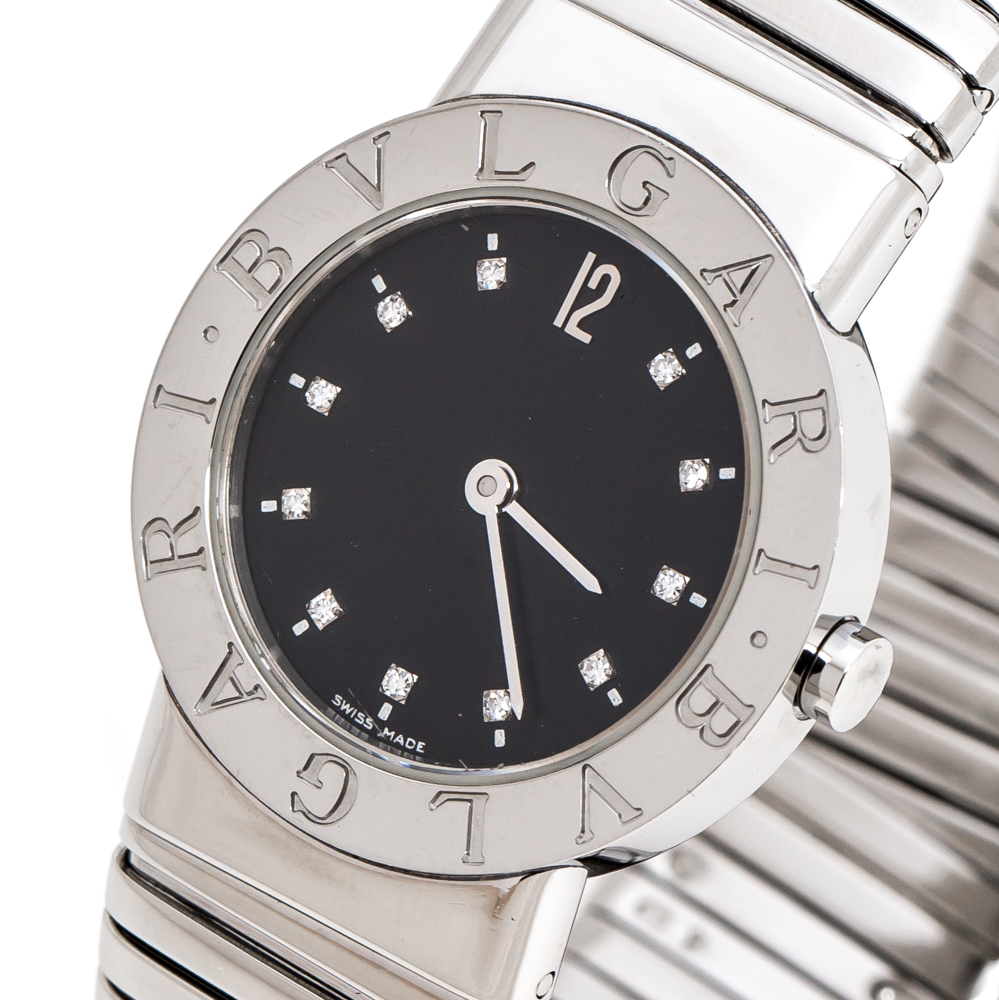 

Bvlgari Black Stainless Steel Diamonds Tubogas BB262TS Women's Wristwatch, Silver