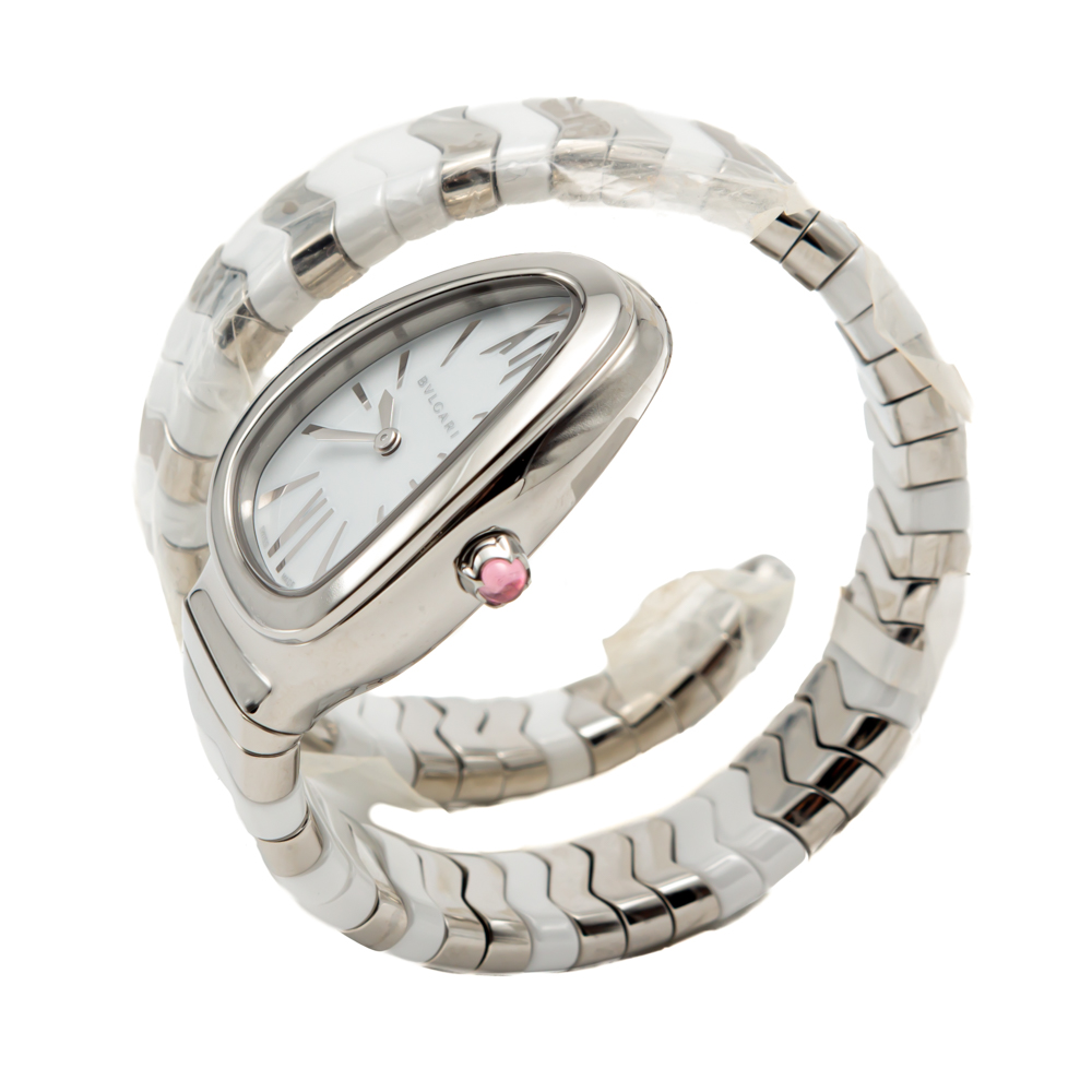 

Bvlgari White Serpenti Spiga Stainless Steel & Ceramic Women's Watch Small Size