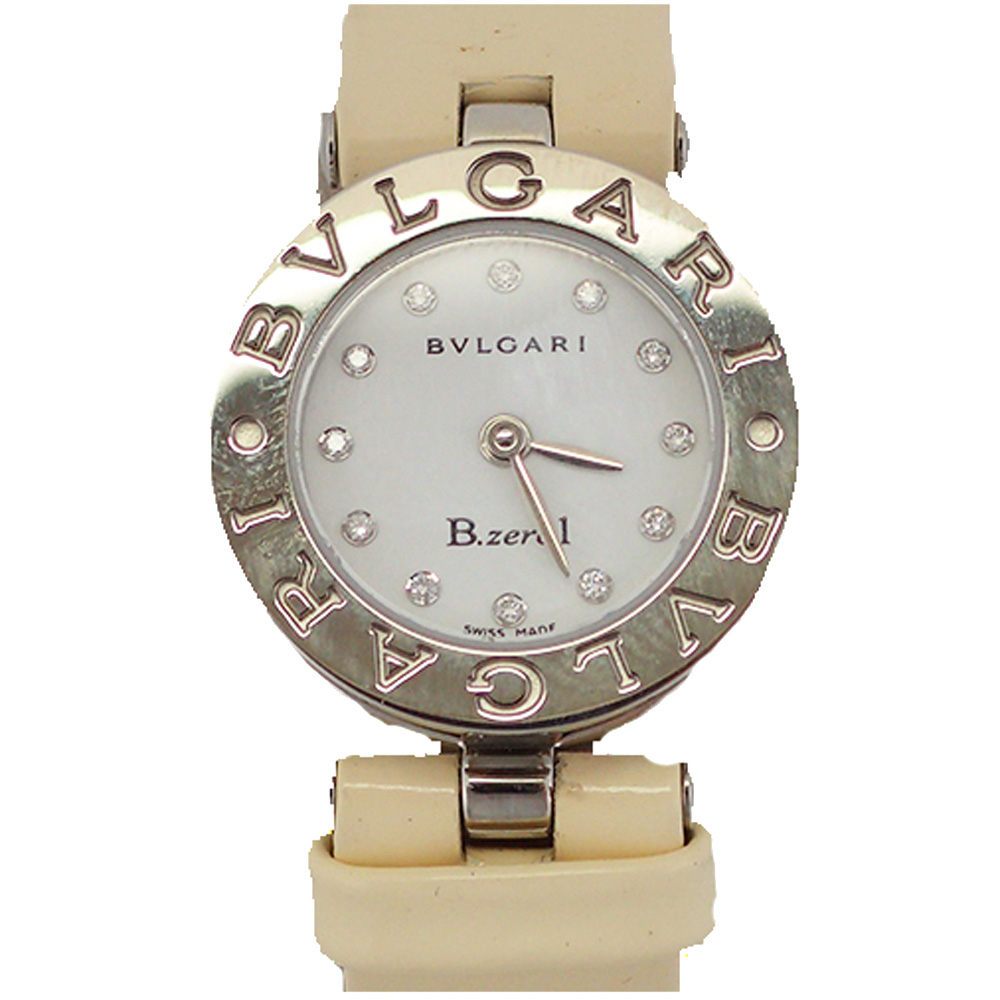 Bvlgari White and Leather Diamond Stainless Steel BZ22S B.zero1 Women's Wristwatch 22MM