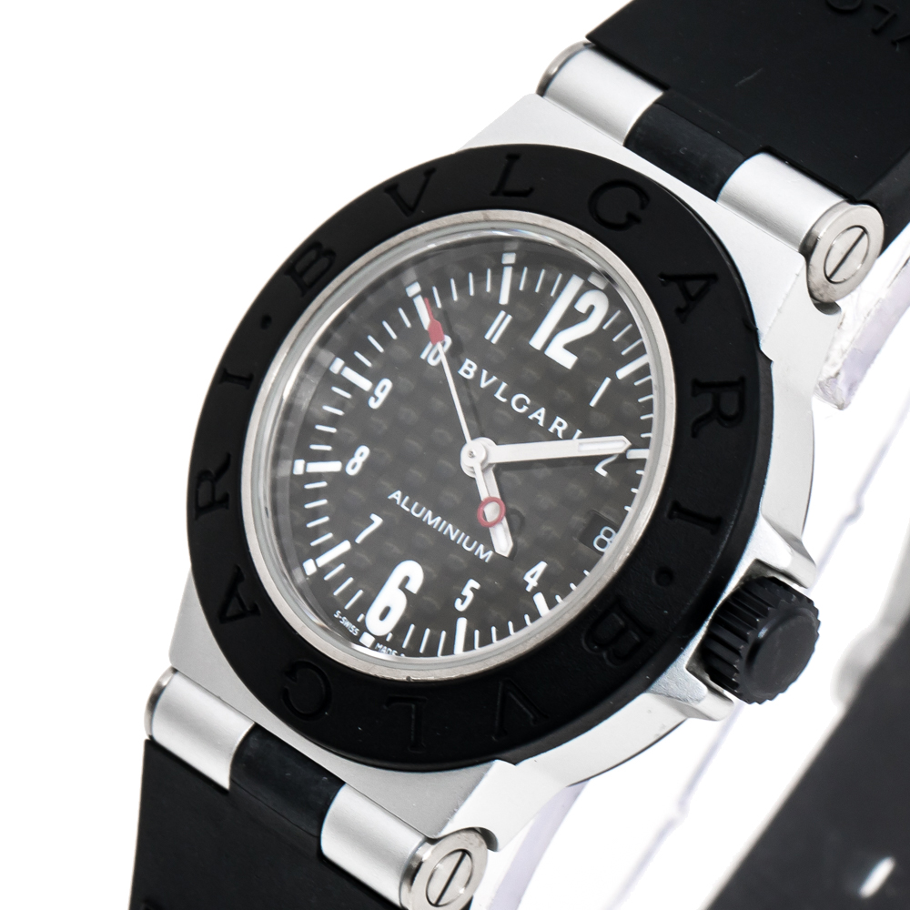 

Bvlgari Carbon Fiber Two-Tone Aluminium Rubber Diagono AL28TA Women's Wristwatch, Black