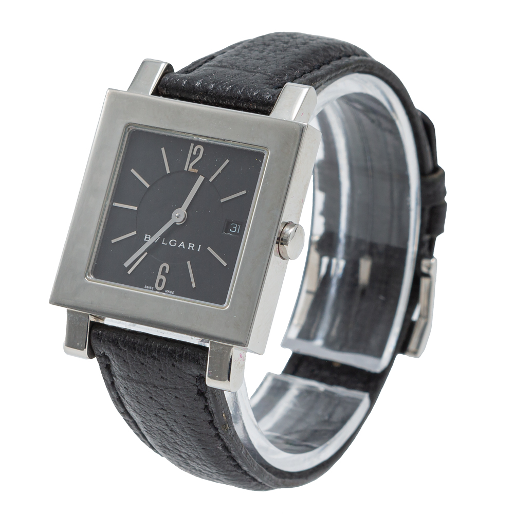 

Bvlgari Black Quadrato Square Stainless Steel & Leather Women's Wristwatch