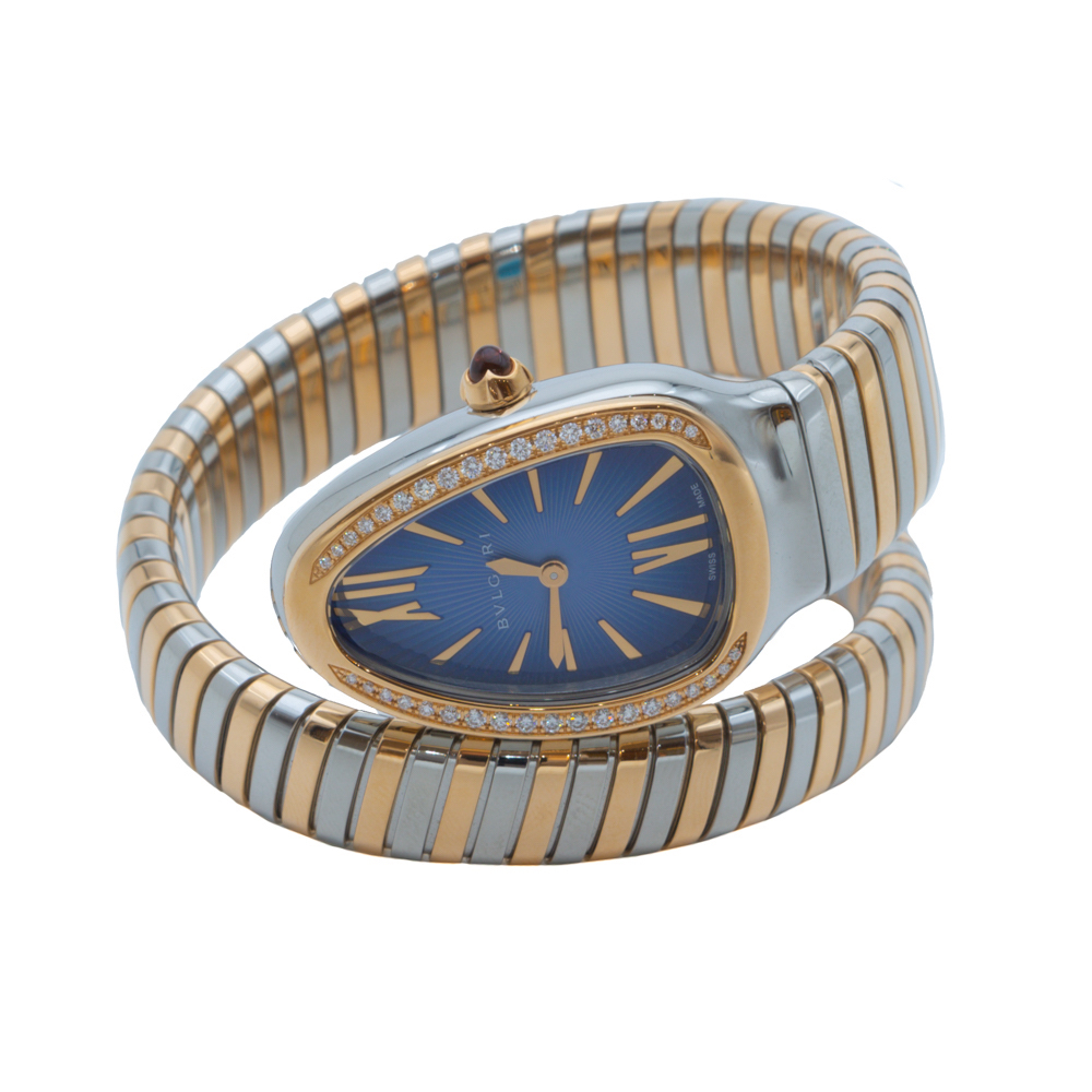 

Bvlgari Blue Dial Serpenti Steel & Rose Gold Diamond Bezel Watch