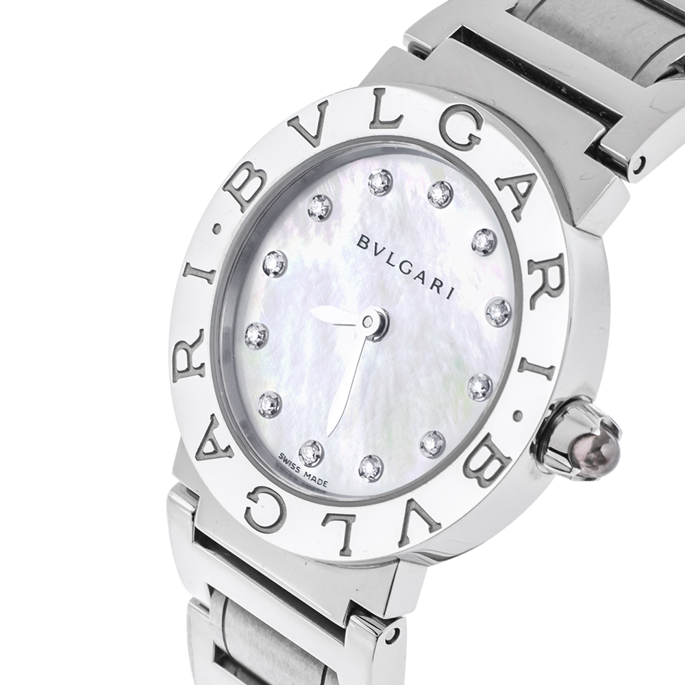 

Bvlgari Mother Of Pearl Stainless Steel Diamond Bvlgari BBL26S Women's Wristwatch, Silver