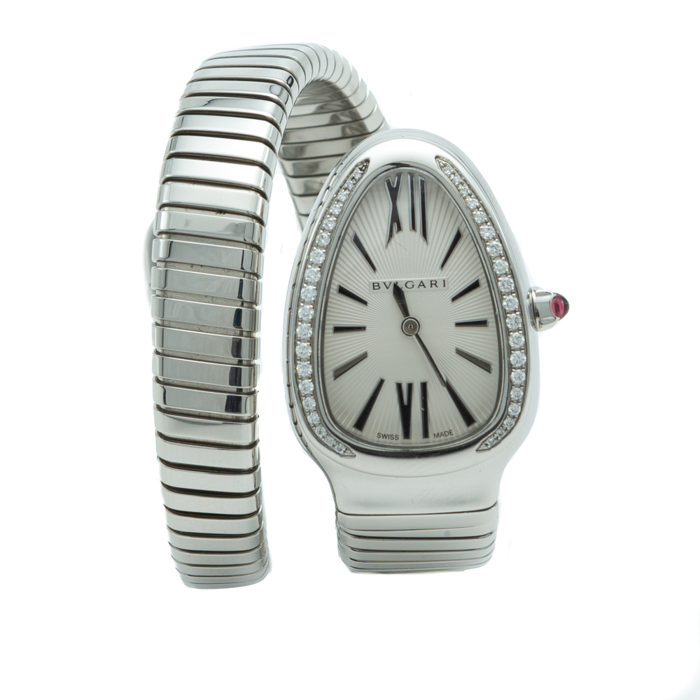 Pre-owned Bvlgari Serpenti White Diamond Dial Stainless Steel Women's Watch 35 Mm