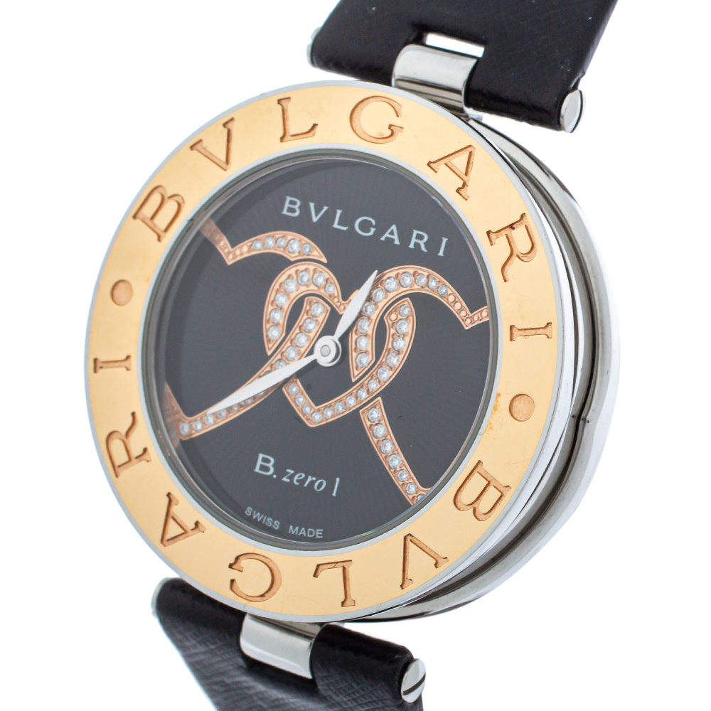 

Bvlgari Black 18K Gold Leather Diamonds B.Zero1 BZ P 35  Quartz Women' Wristwatch 35 MM