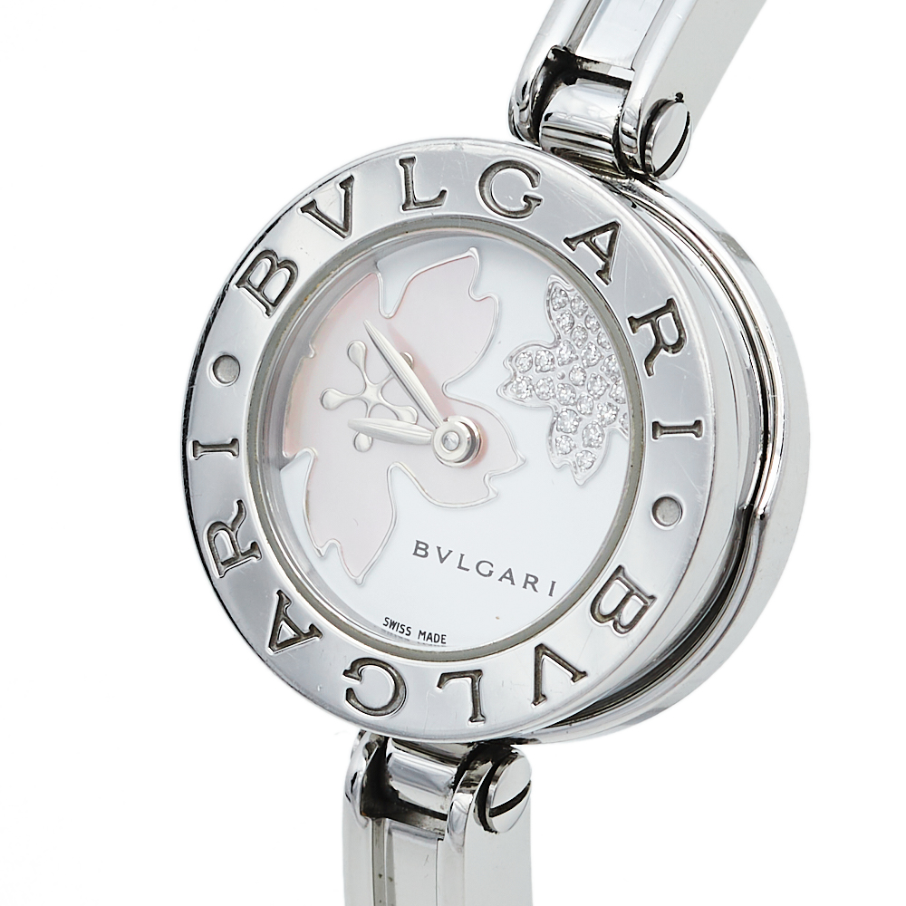 

Bvlgari White Mother of Pearl Flower Motif Stainless Steel Diamonds B.Zero1 BZ22S Women's Wristwatch