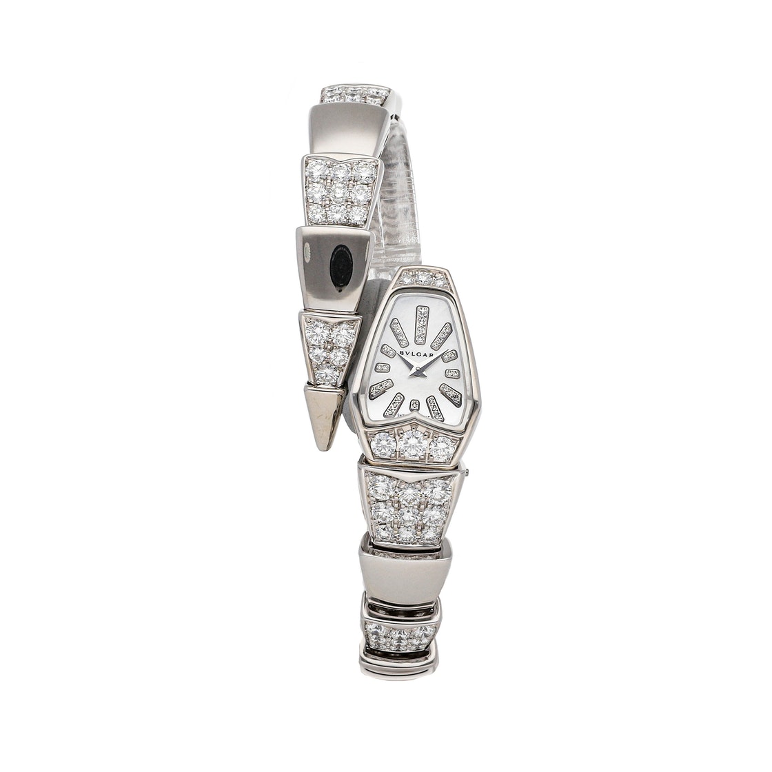 Pre-owned Bvlgari White Diamonds 18k White Gold Serpenti Jewelry 101787 Women's Wristwatch 26 Mm