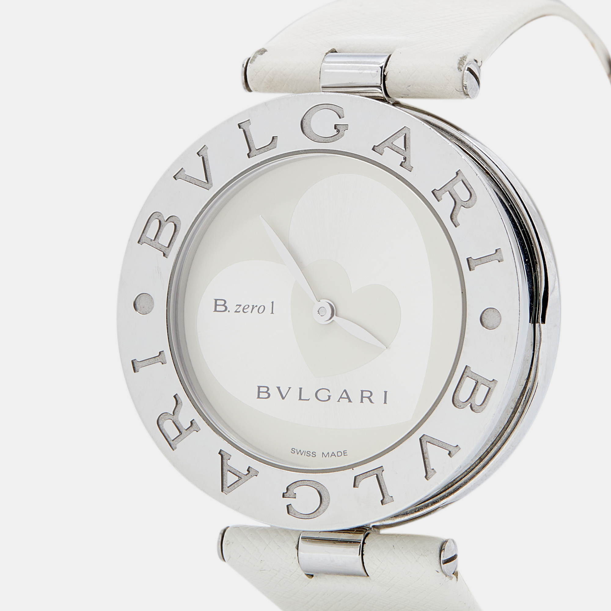 

Bvlgari Double Heart Stainless Steel Leather B.zero1 BB35S Women's Wristwatch, Silver