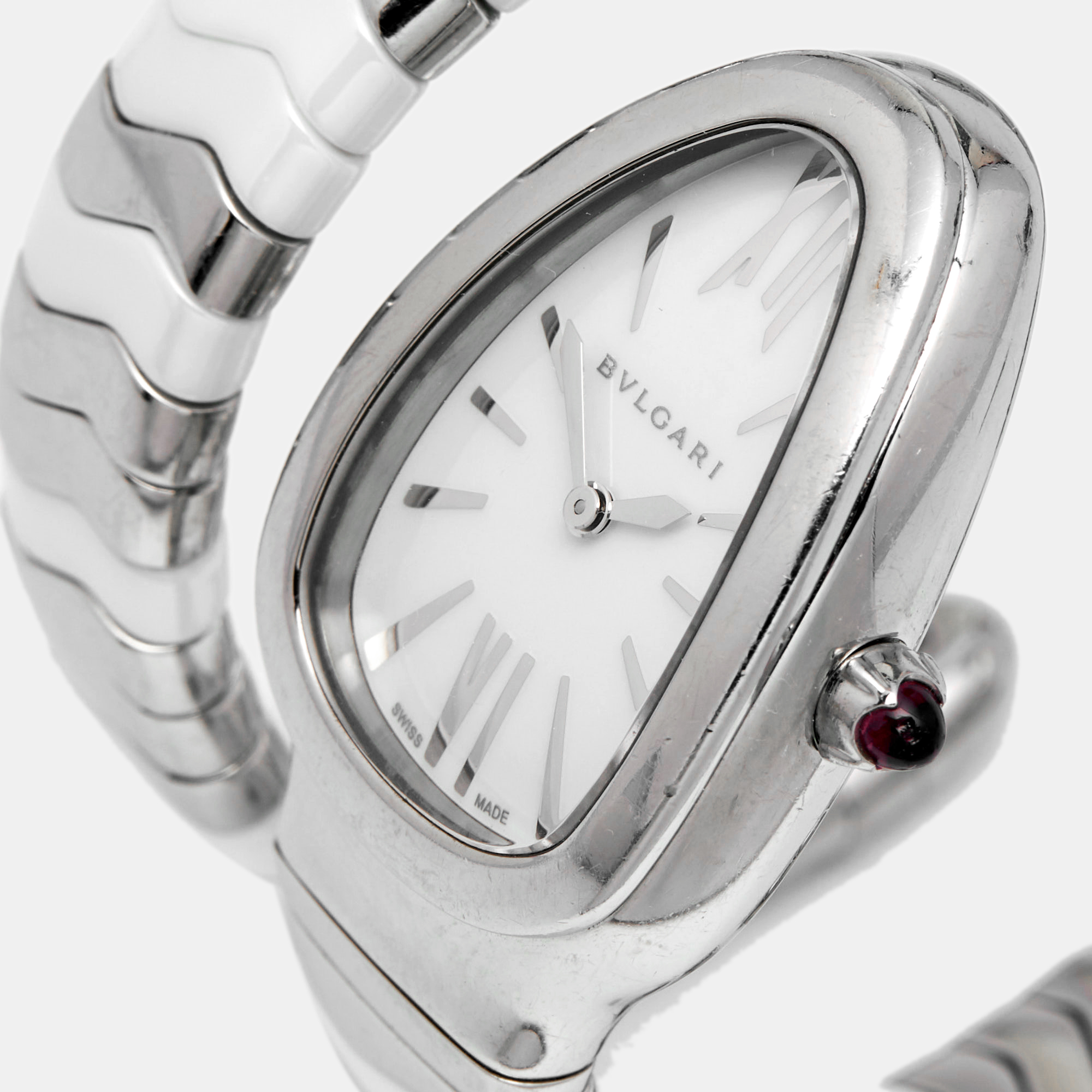 

Bvlgari White Ceramic Stainless Steel Serpenti Spiga