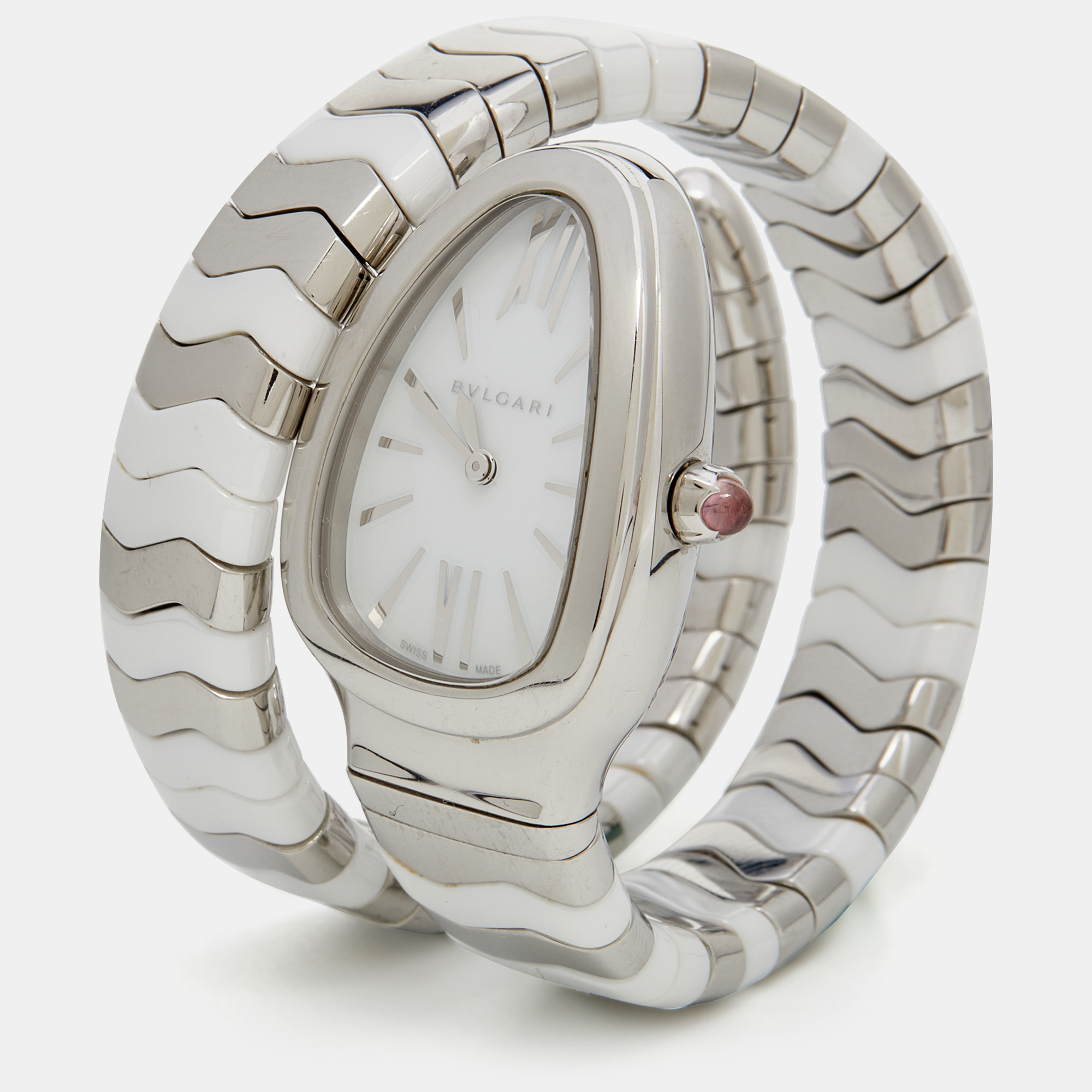 

Bvlgari White Stainless Steel Ceramic Serpenti Spiga