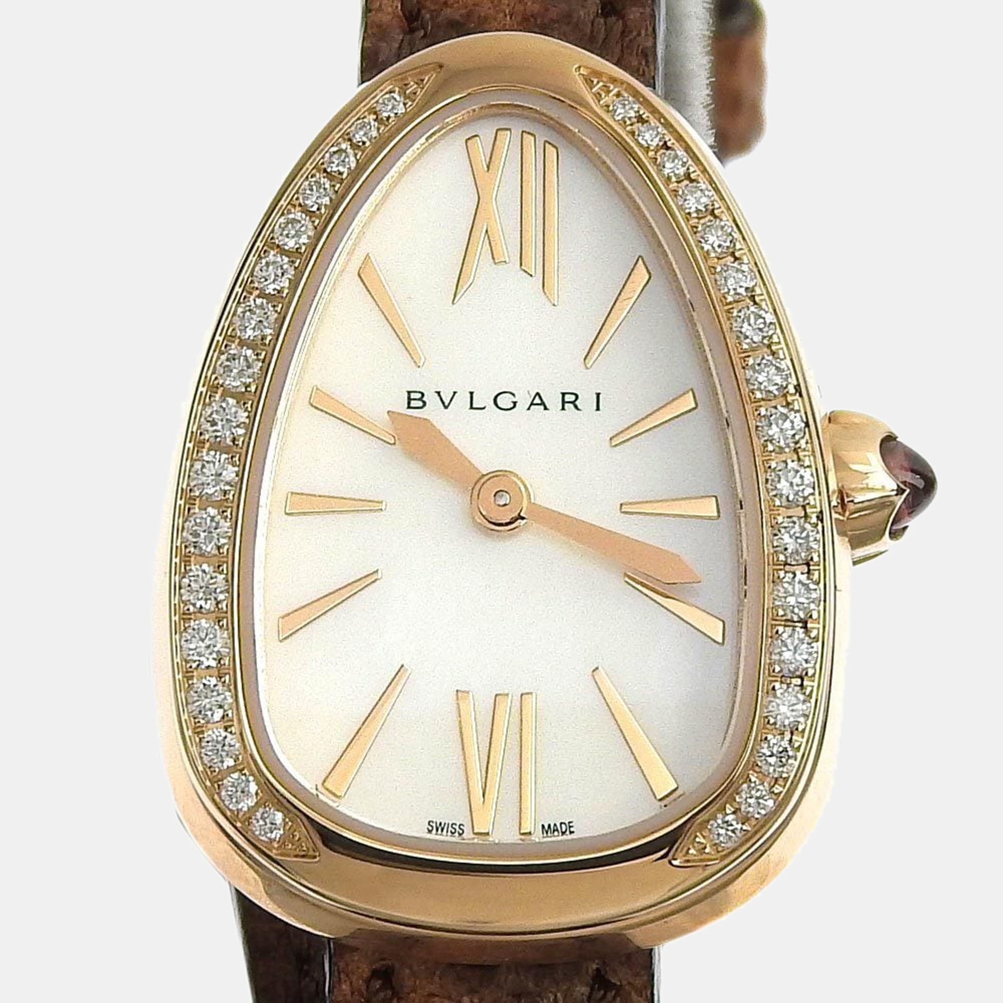 

Bvlgari Mother of Pearl Diamond 18k Rose Gold Serpenti SPP27WPGDL Quartz Women's Wristwatch 20 mm, White