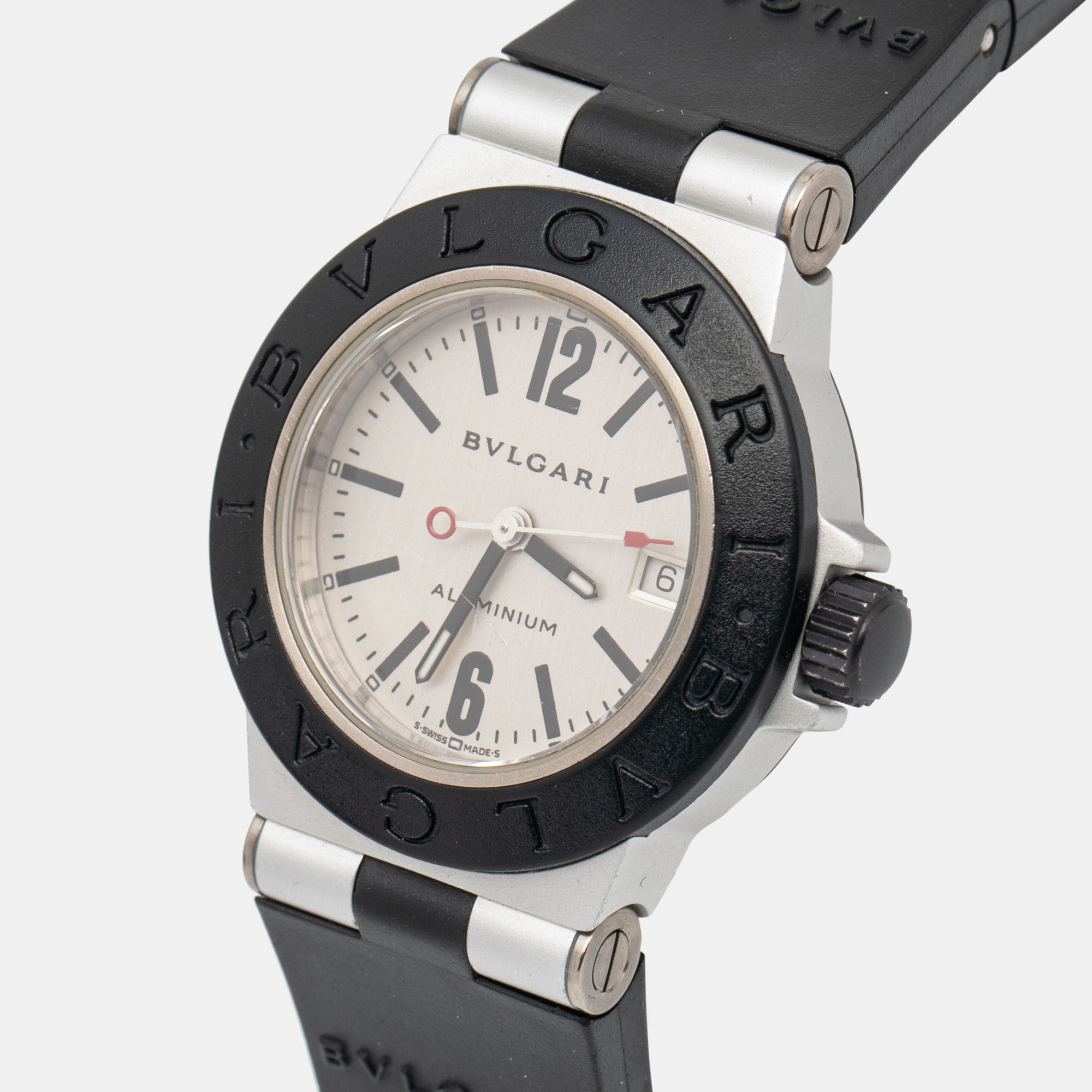 

Bvlgari Silver Two-Tone Aluminum Rubber Diagono AL29TA Women's Wristwatch