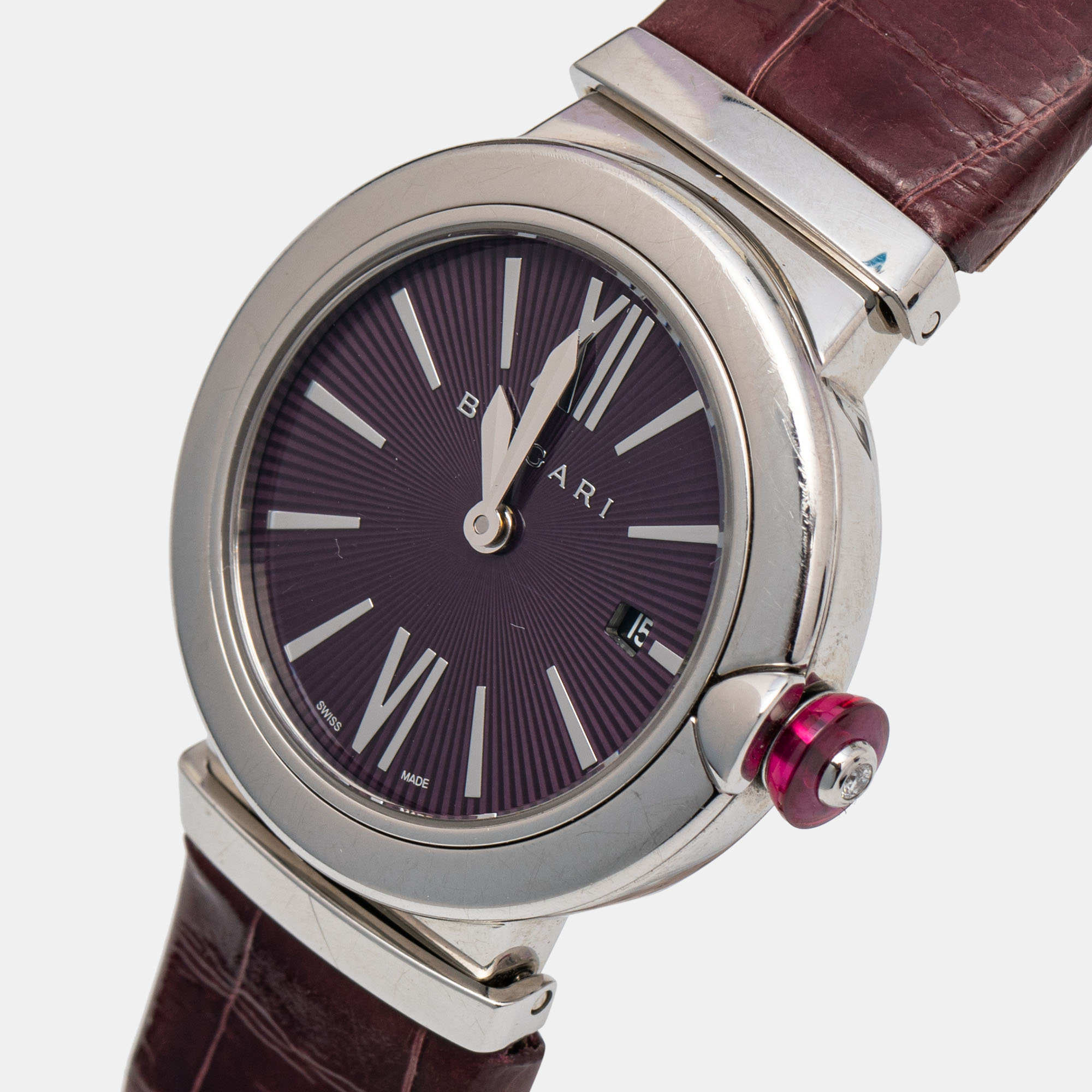 

Bvlgari Purple Stainless Steel Alligator Leather Lvcea, Burgundy