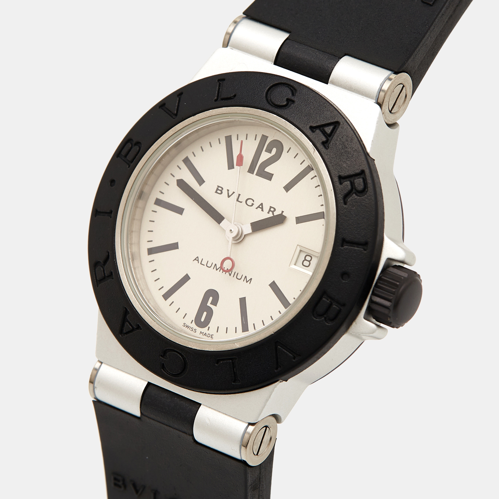 

Bvlgari Silver Two-Tone Aluminum Rubber Diagono AL29TA Women's Wristwatch, Black