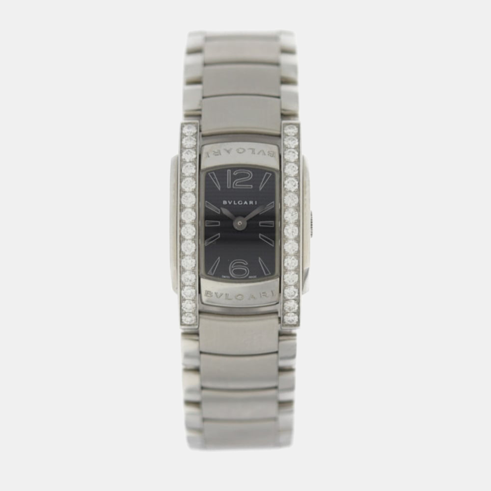 Pre-owned Bvlgari Black Diamonds Stainless Steel Assioma Aa26bsds Women's Wristwatch 18 Mm