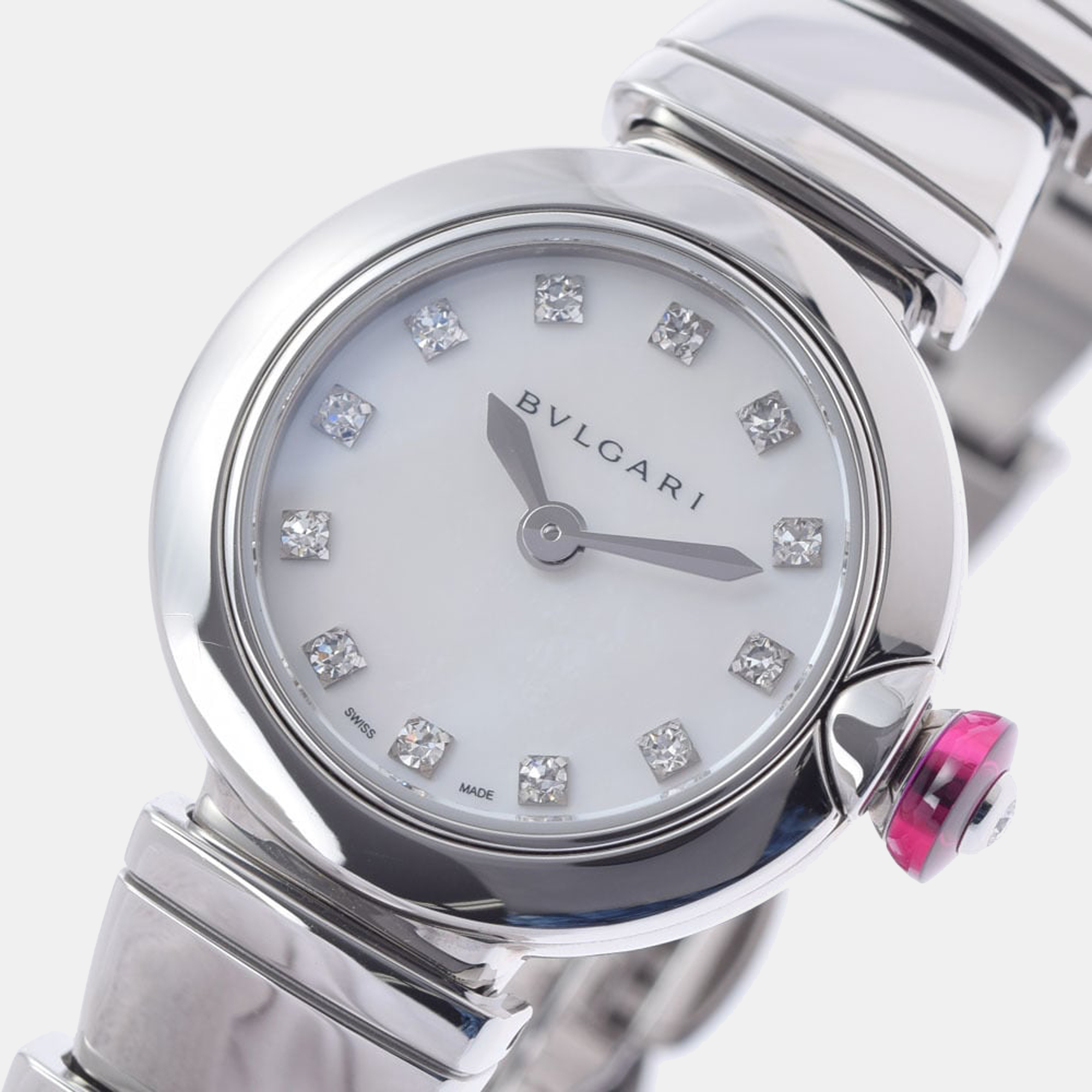 

Bvlgari MOP Diamonds Stainless Steel LVCEA LU23S Quartz Women's Wristwatch 23 mm, White