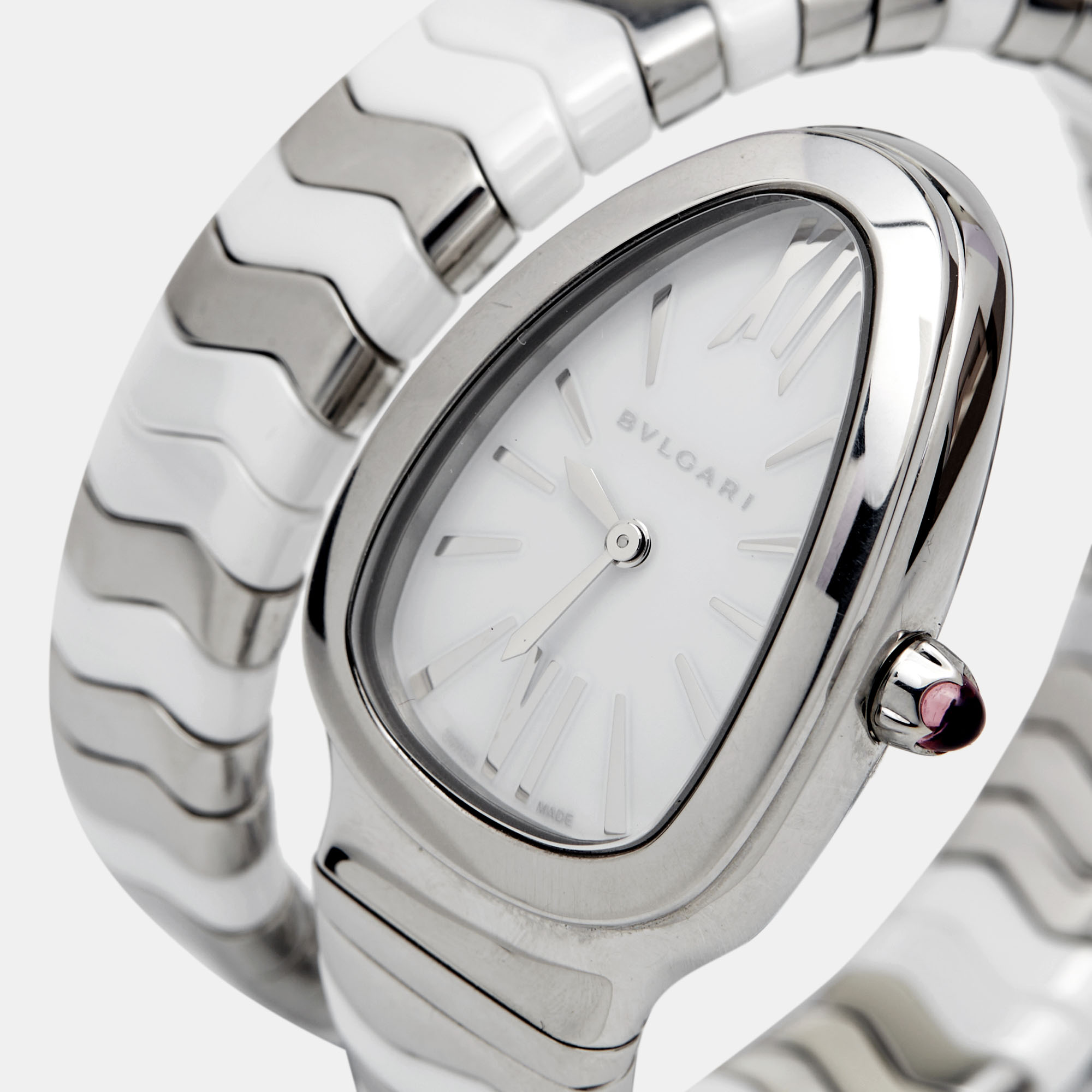 

Bvlgari White Ceramic Stainless Steel Serpenti Spiga