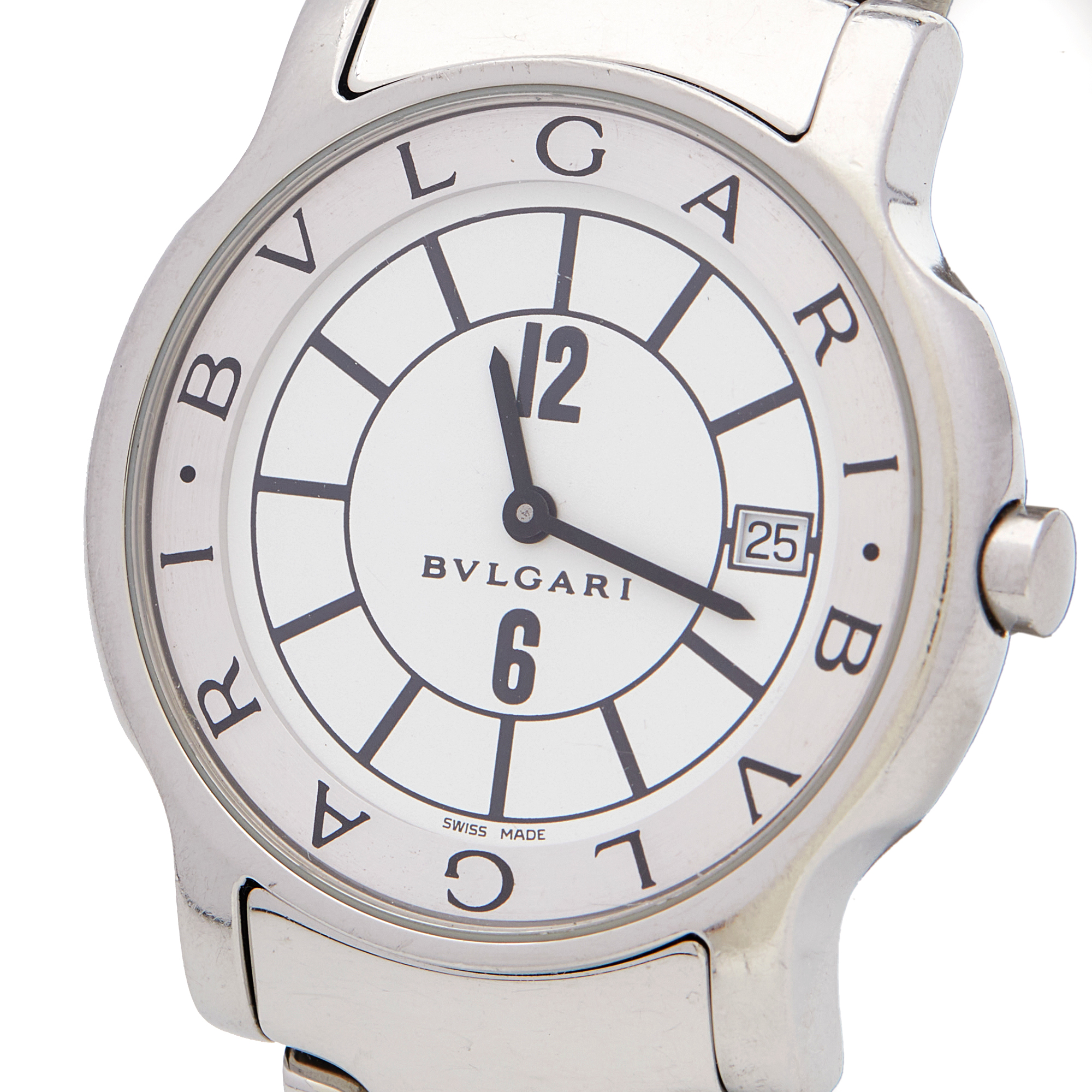 

Bvlgari White Stainless Steel Solotempo ST35S Unisex Wristwatch, Silver