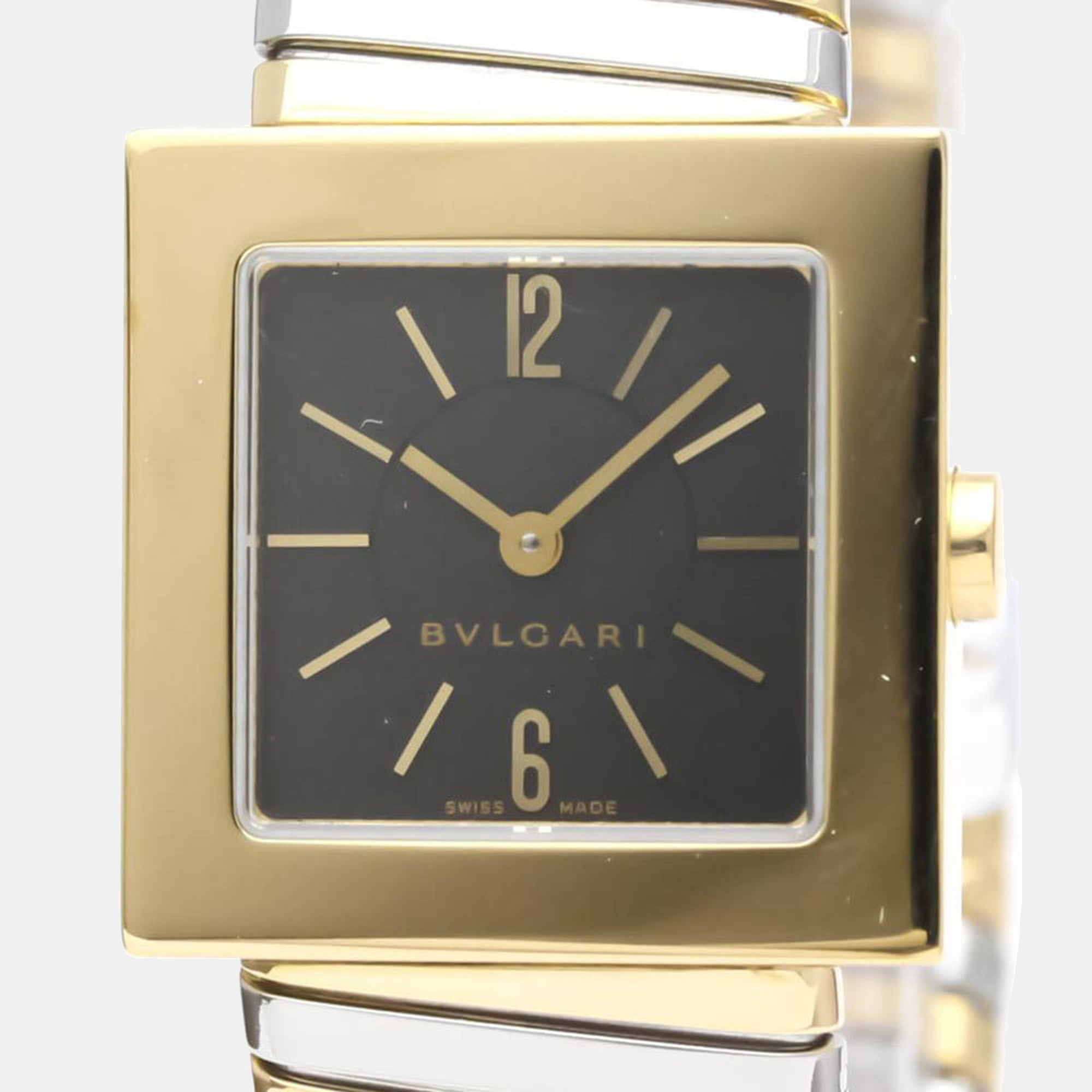 

Bvlgari Black 18k Yellow Gold And Stainless Steel Quadrato Women's Wristwatch 22 mm
